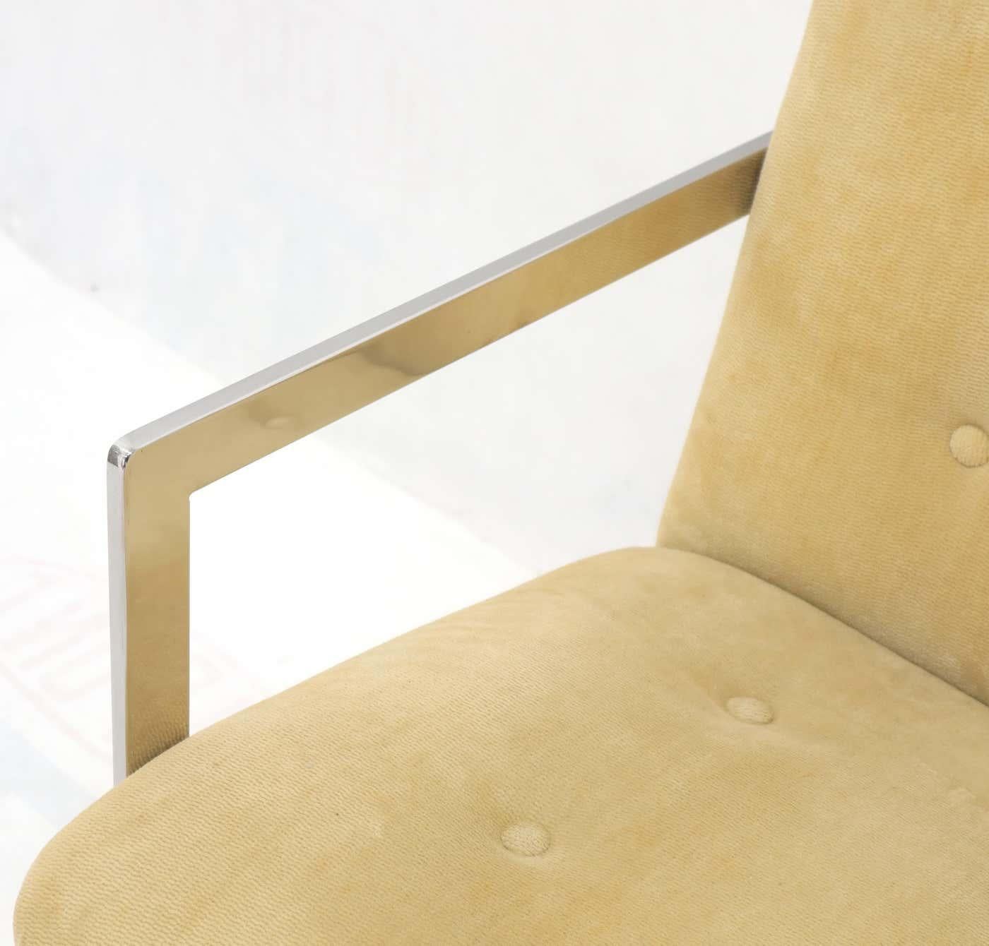 Poli Paire de chaises de salle à manger en acier inoxydable Milo Baughman en forme de cube 1970 Camel PROPRE en vente