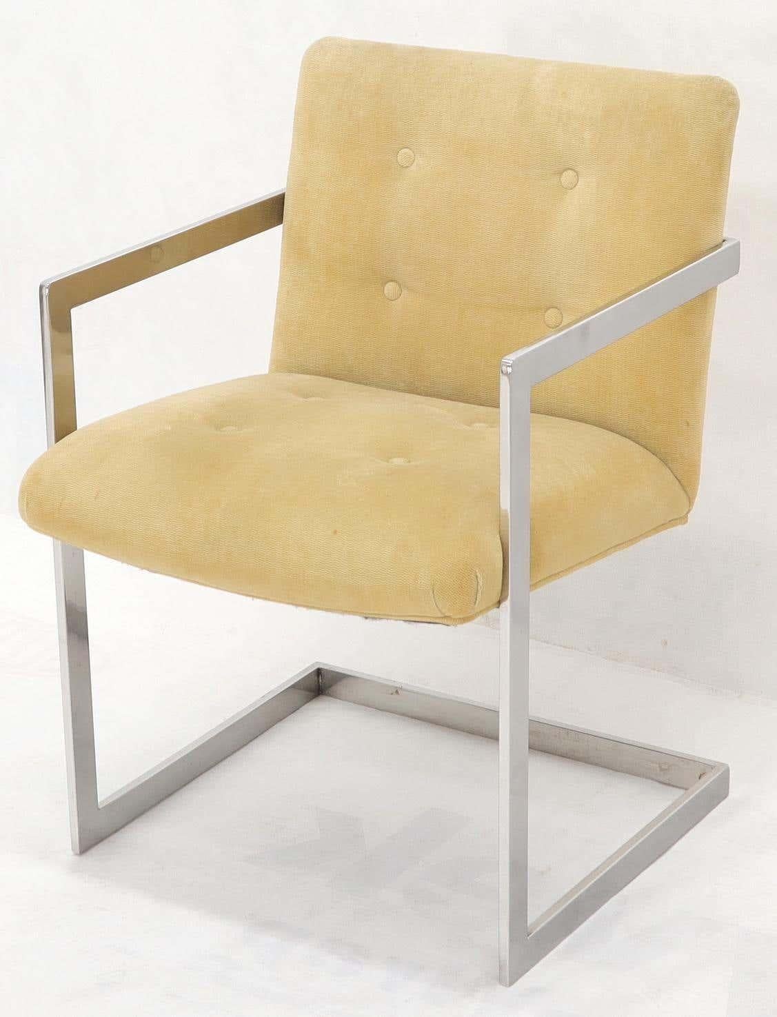 Acier inoxydable Paire de chaises de salle à manger en acier inoxydable Milo Baughman en forme de cube 1970 Camel PROPRE en vente