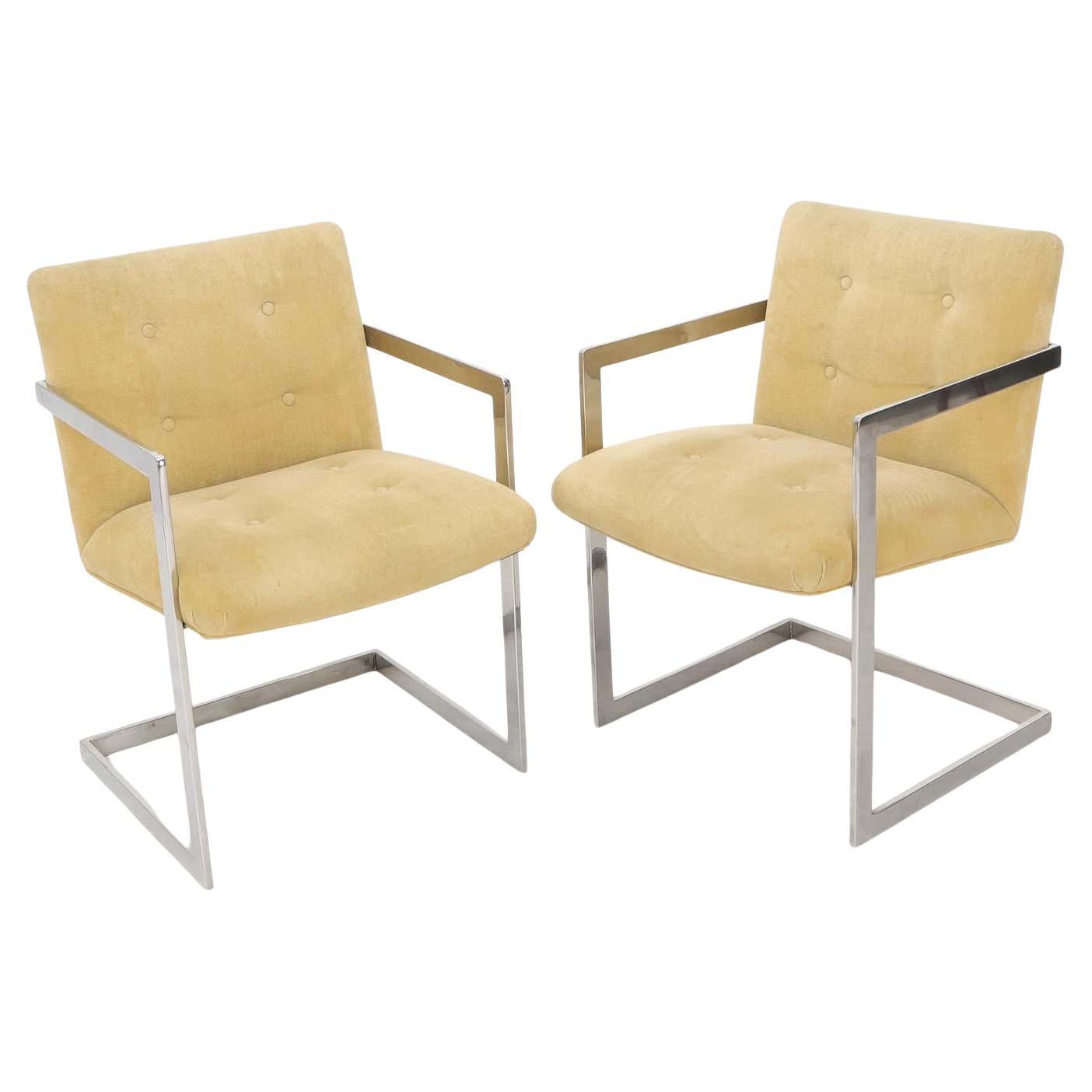 Paire de chaises de salle à manger en acier inoxydable Milo Baughman en forme de cube 1970 Camel PROPRE