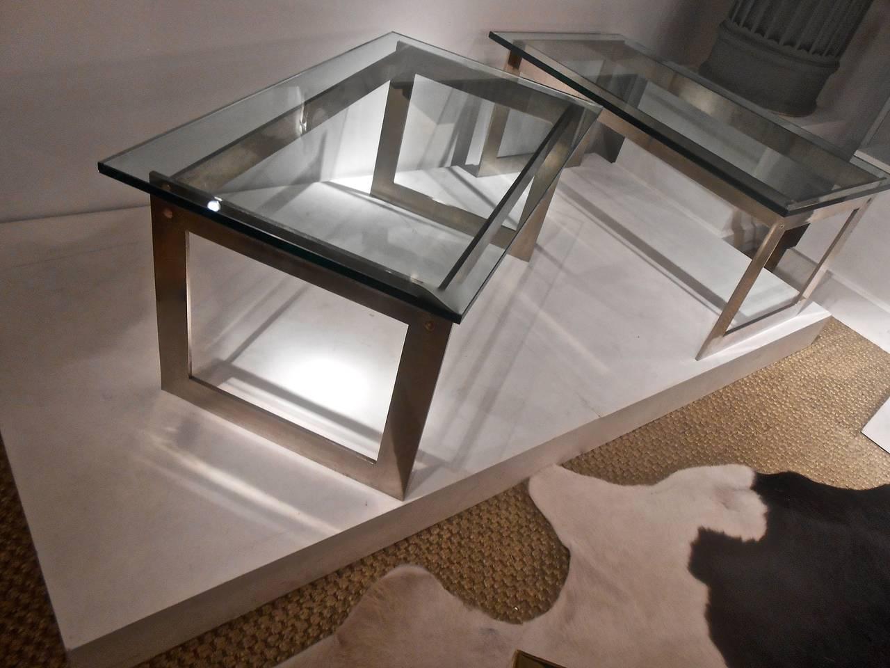 Design for Ramsay Contemporain. Beginning of the 1970s. Stainless steel base with a thick glass top.
    