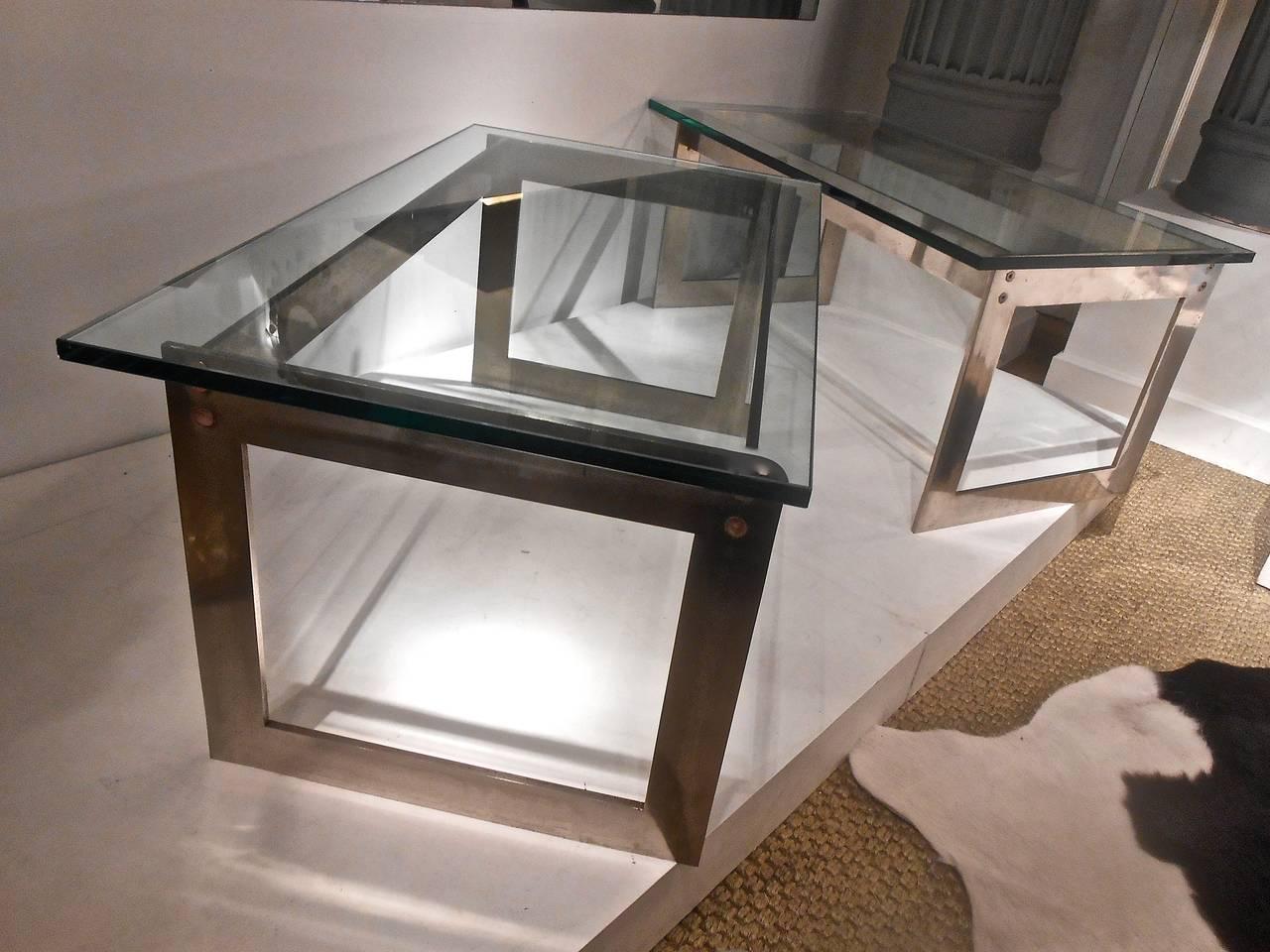 Mid-Century Modern Pair of Stainless Steel Side Tables for Ramsay Boutique For Sale