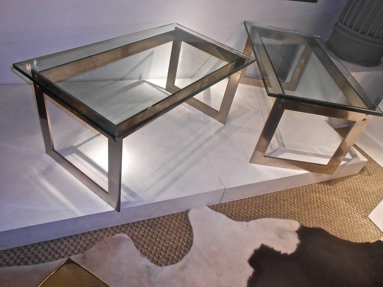 French Pair of Stainless Steel Side Tables for Ramsay Boutique For Sale