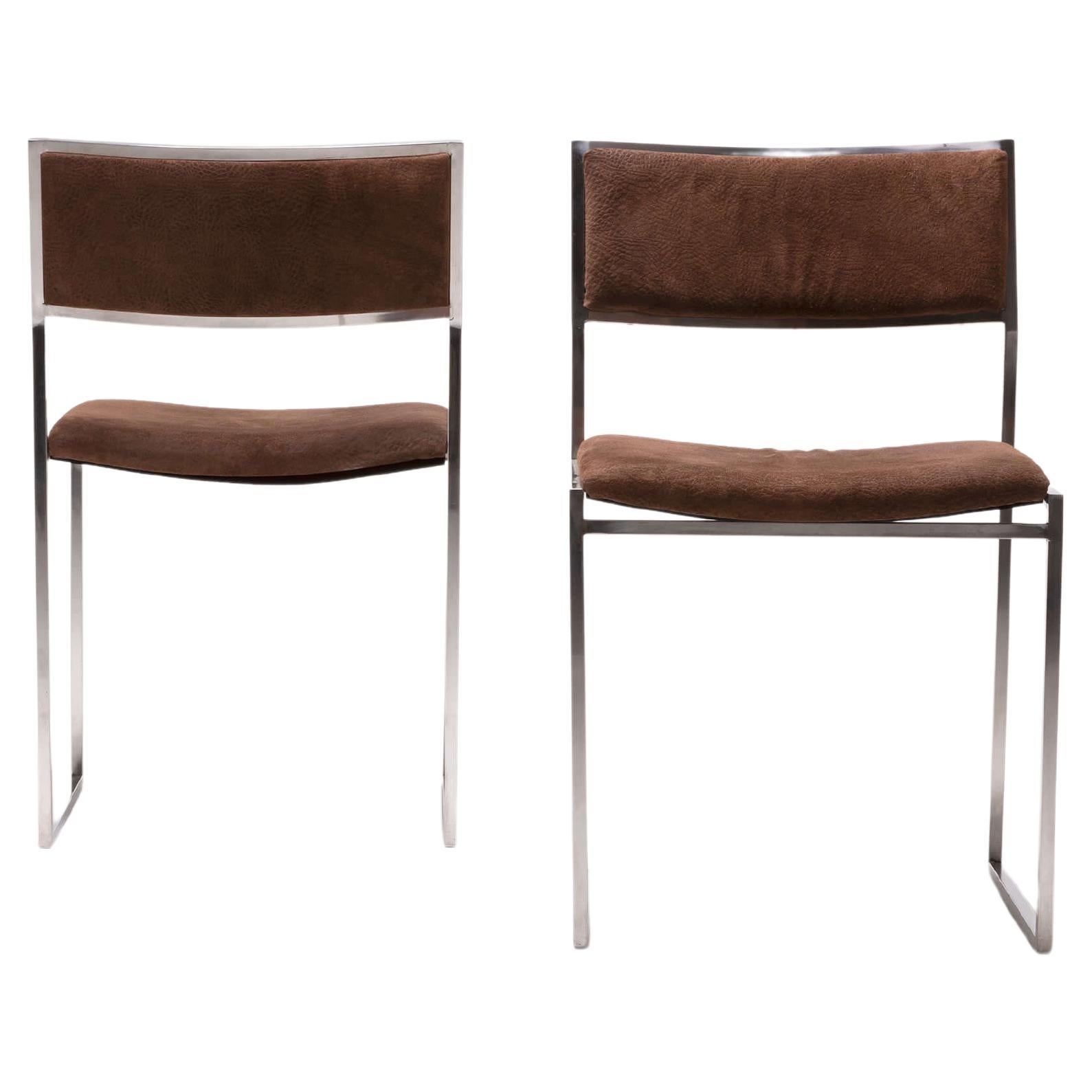 Willy Rizzo Peccary Leather SQ Chairs with Stainless Steel Structure, circa 1970 For Sale