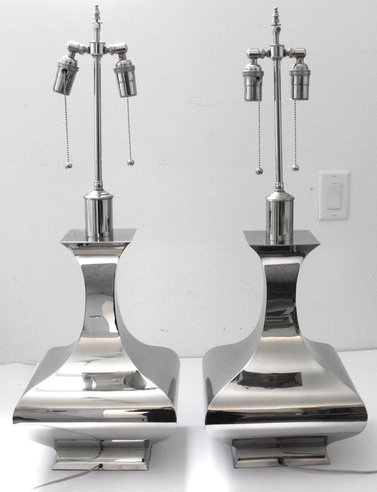 Modern Pair of Stainless Steel Table Lamps For Sale