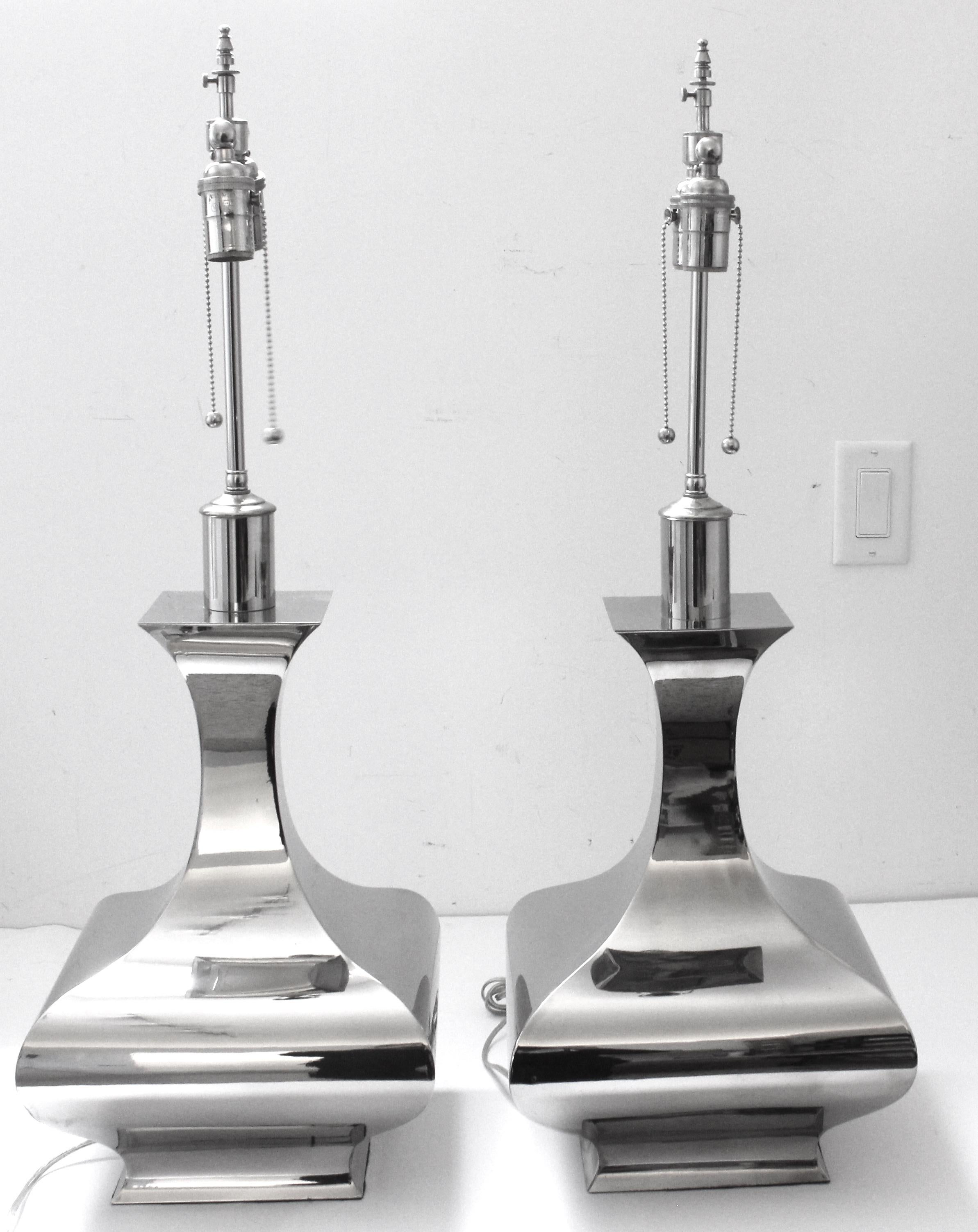 Unknown Pair of Stainless Steel Table Lamps For Sale