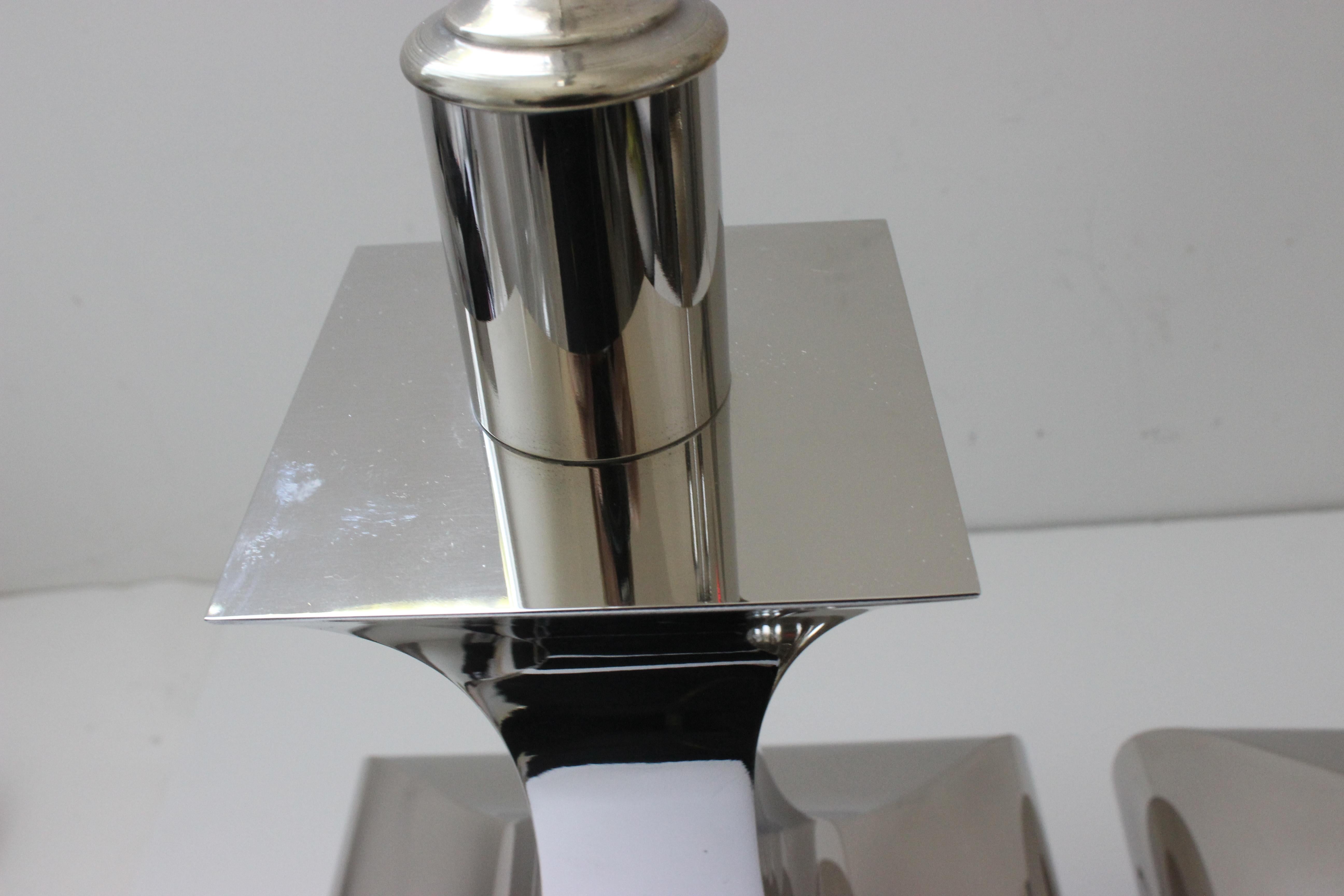 Pair of Stainless Steel Table Lamps For Sale 1