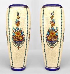 Pair of Belgian Art Deco La Louviere Earthenware Floral Vases