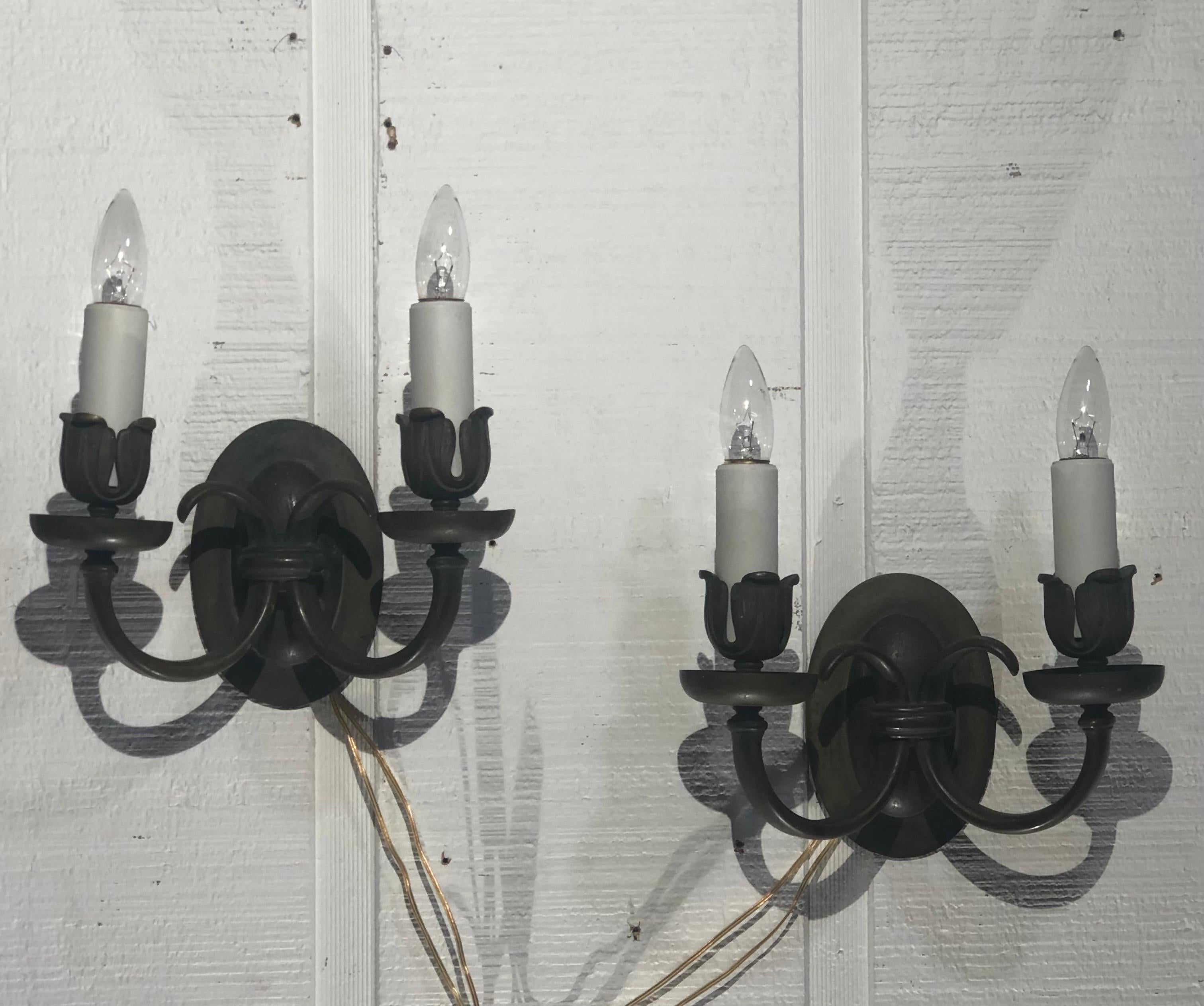 20th Century Pair of Stamped Caldwell Baroque Style Bronze  Sconces For Sale