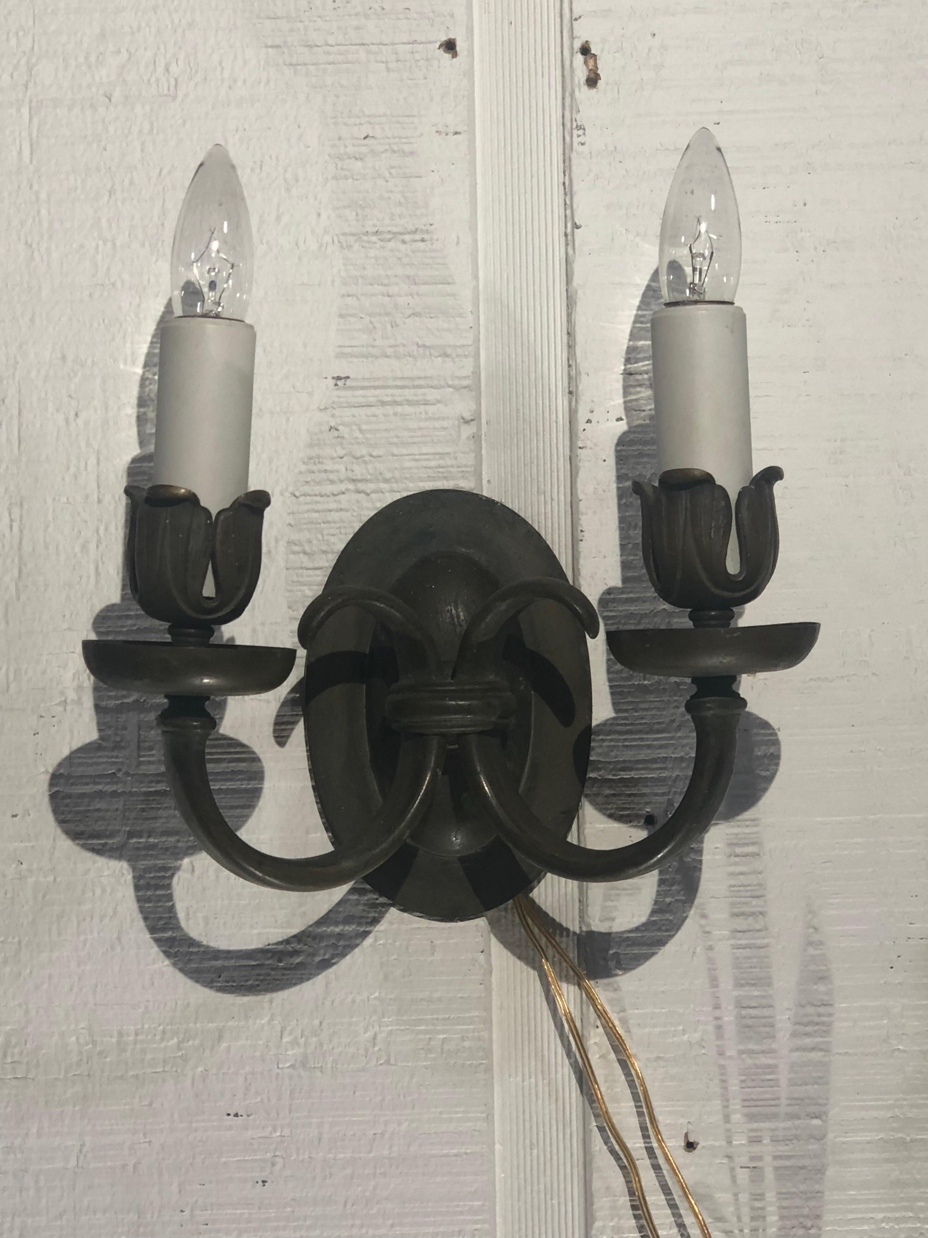 Pair of Stamped Caldwell Baroque Style Bronze  Sconces For Sale 1