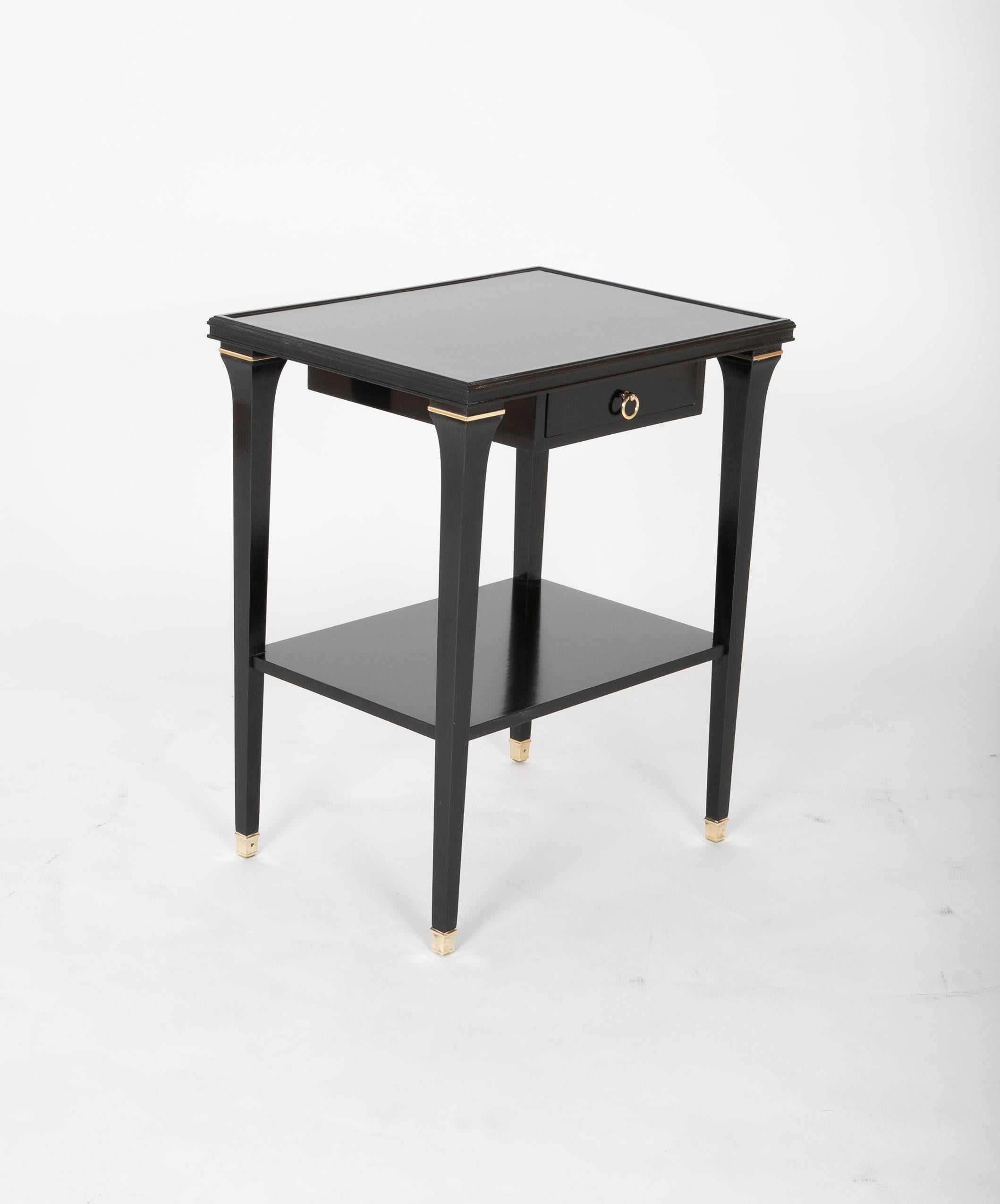 French Pair of Stamped Ebonized Oak Bedside Tables by Jansen