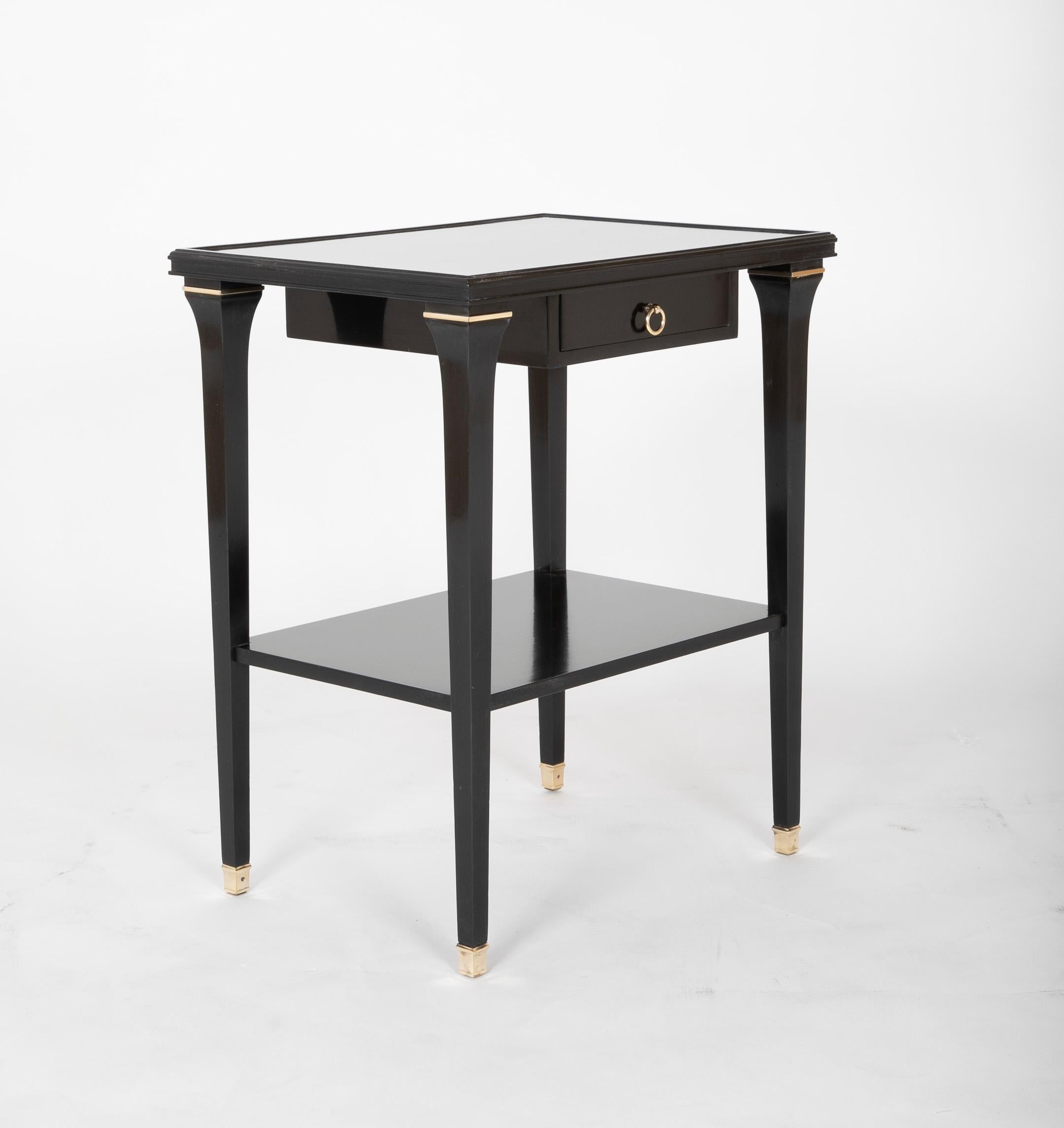 Pair of Stamped Ebonized Oak Bedside Tables by Jansen In Good Condition In Stamford, CT