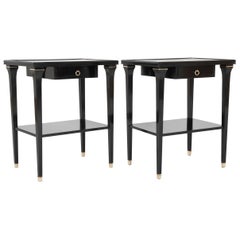 Pair of Stamped Ebonized Oak Bedside Tables by Jansen