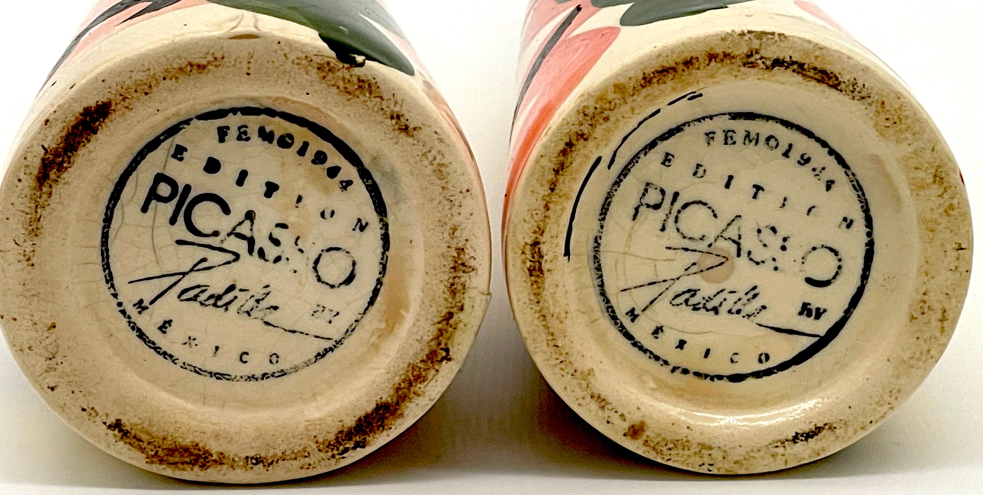 20th Century Pair of Stamped Edition Padilla Picasso Pottery Conical Face Vases For Sale