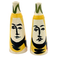 Pair of Stamped Edition Padilla Picasso Pottery Conical Face Vases