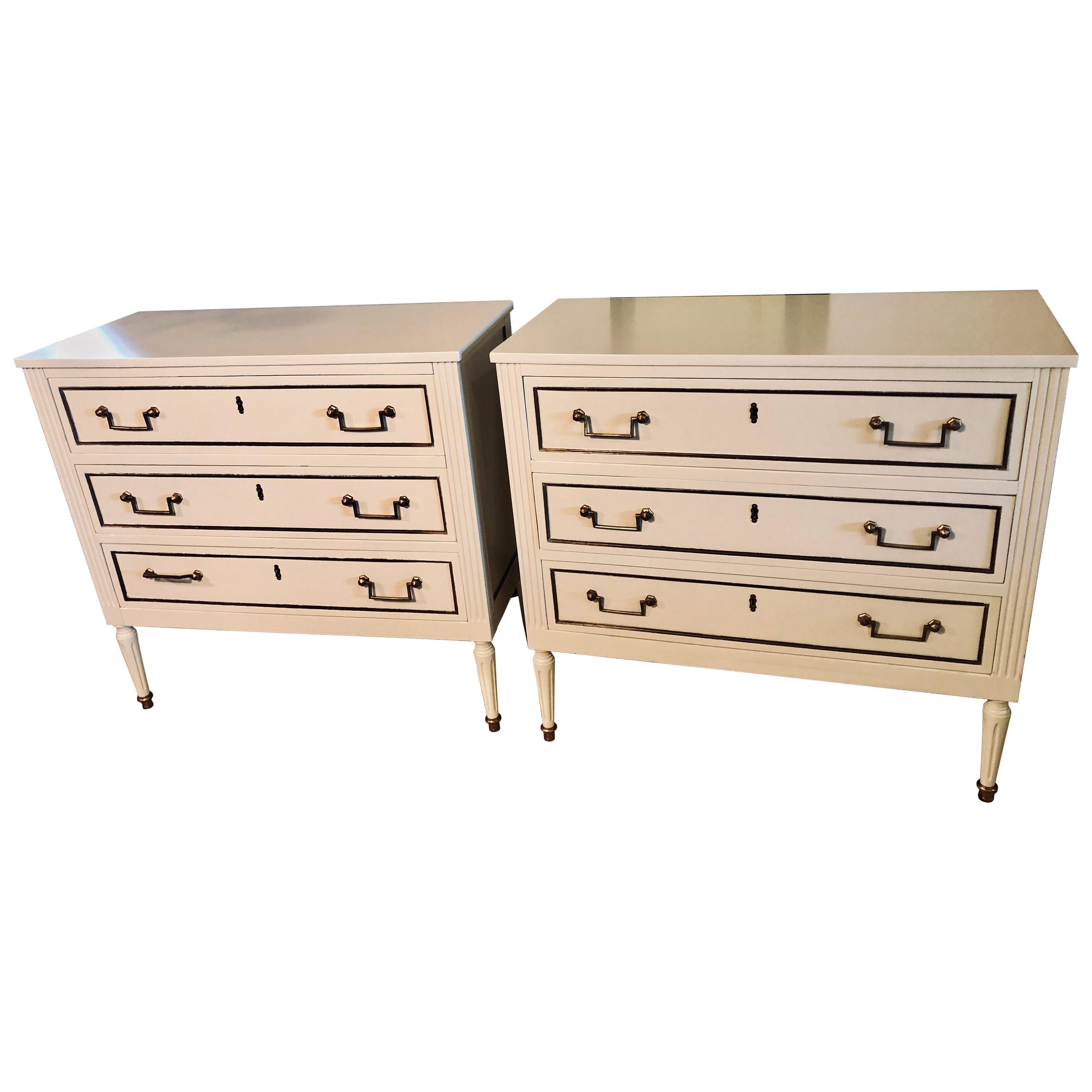 Pair of Stamped Jansen Commodes or Nightstands Chests in Louis XVI Style