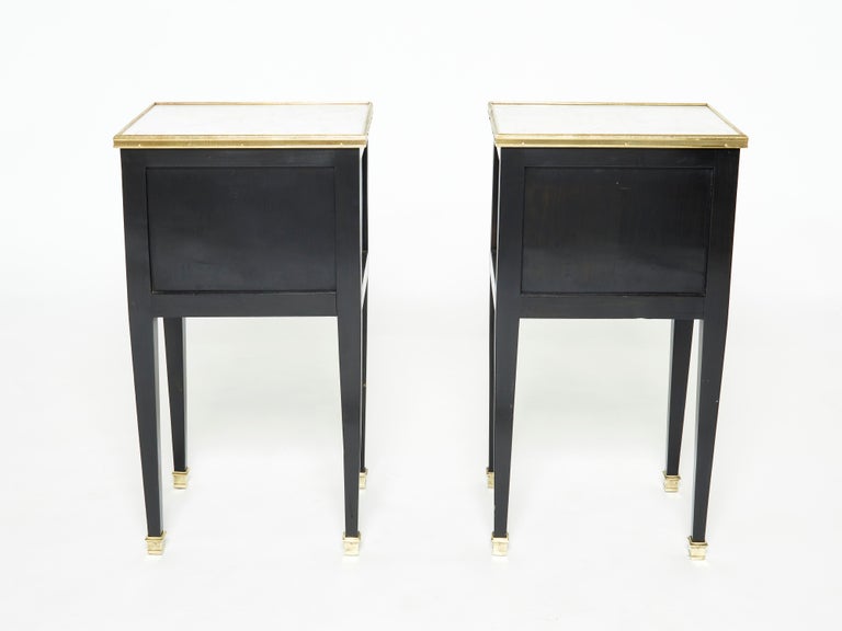 Pair of Stamped Maison Jansen Black Brass Marble Nightstands, 1950s For Sale 6