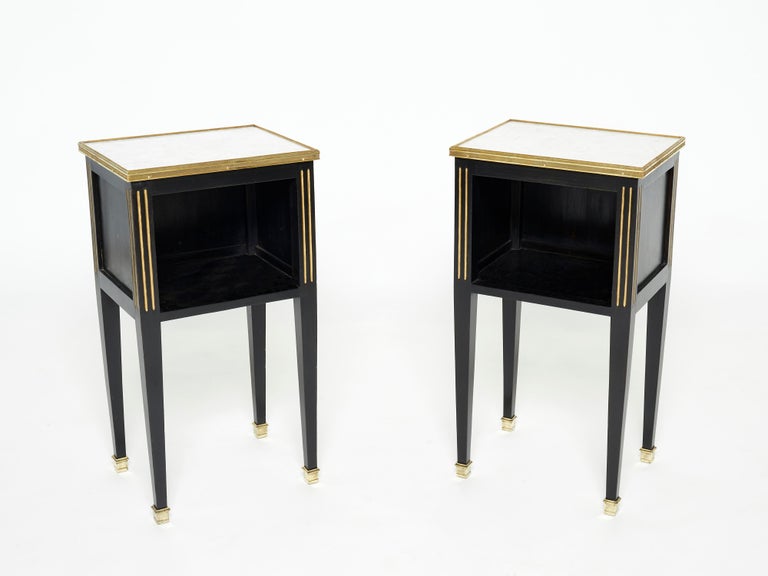 Pair of Stamped Maison Jansen Black Brass Marble Nightstands, 1950s In Good Condition For Sale In Paris, FR