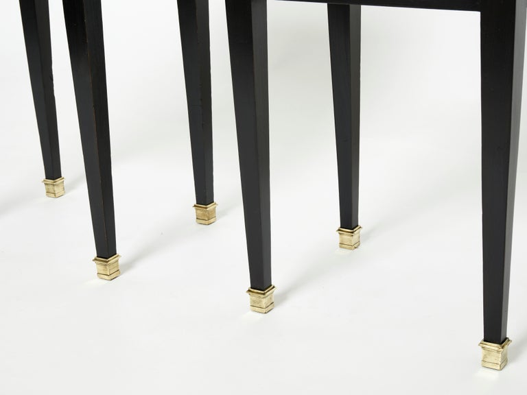 Pair of Stamped Maison Jansen Black Brass Marble Nightstands, 1950s For Sale 2