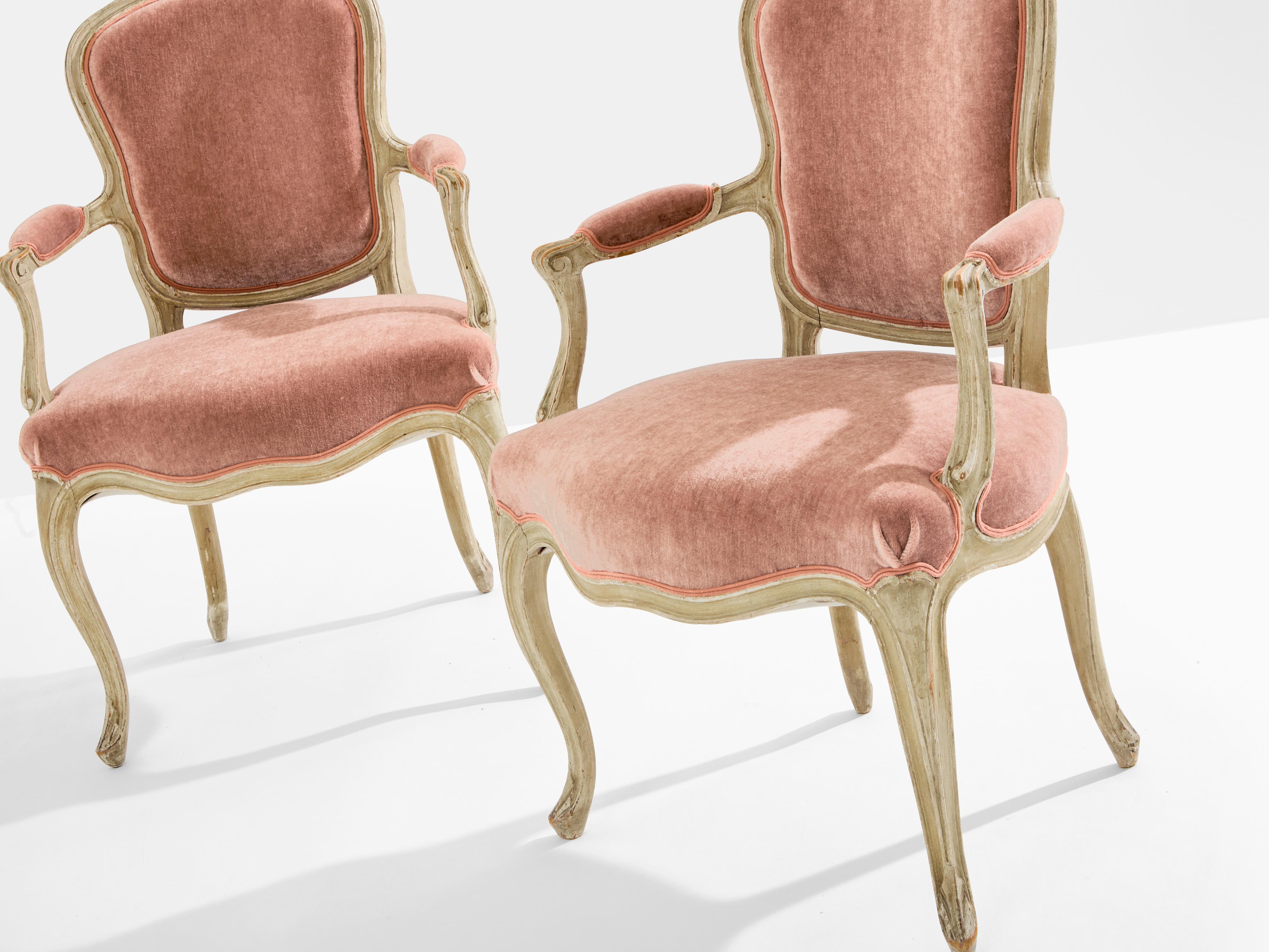 Pareja de sillones neoclásicos Maison Jansen Luis XV estampados años 40 mediados del siglo XX en venta