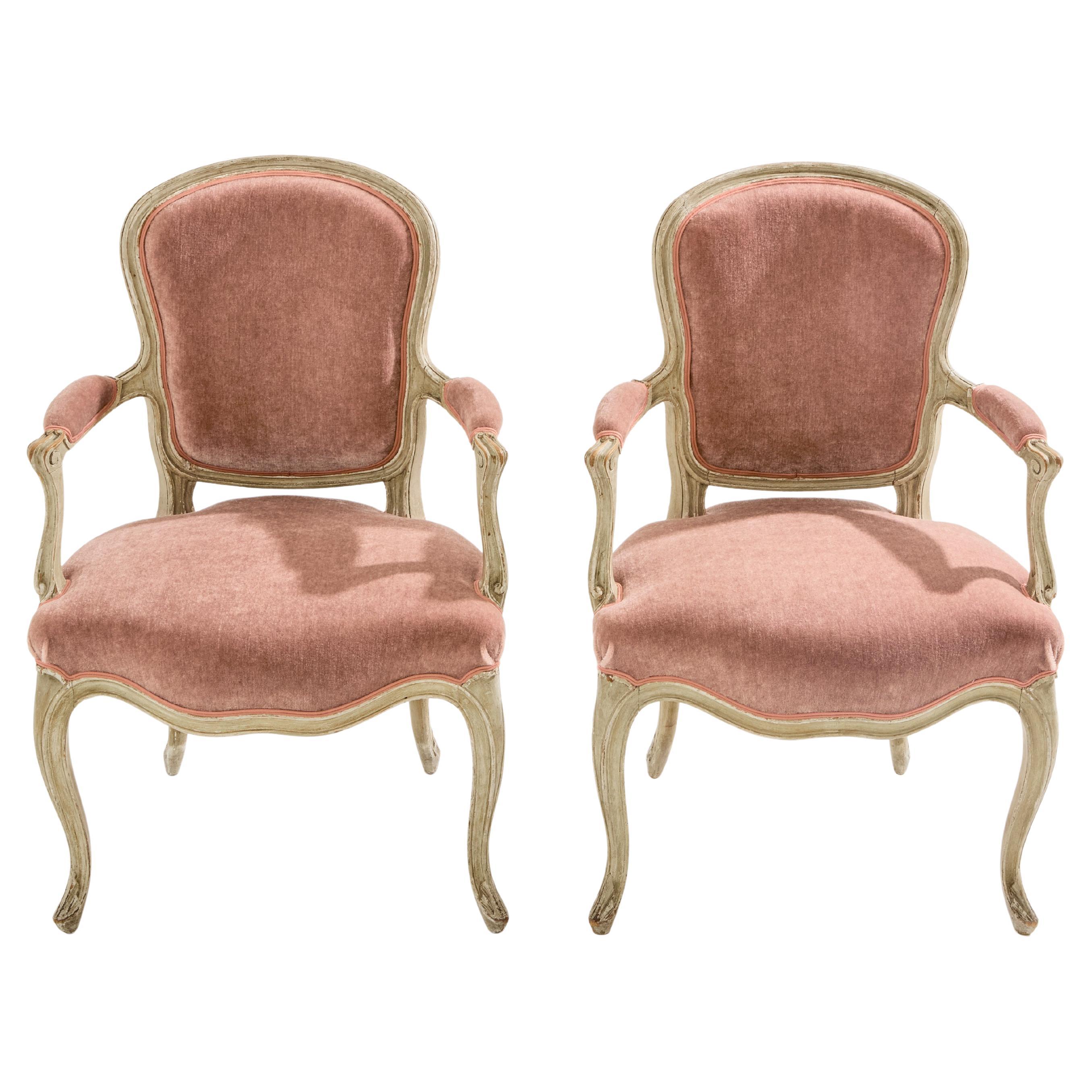 Pair of stamped Maison Jansen Louis XV neoclassical armchairs 1940s