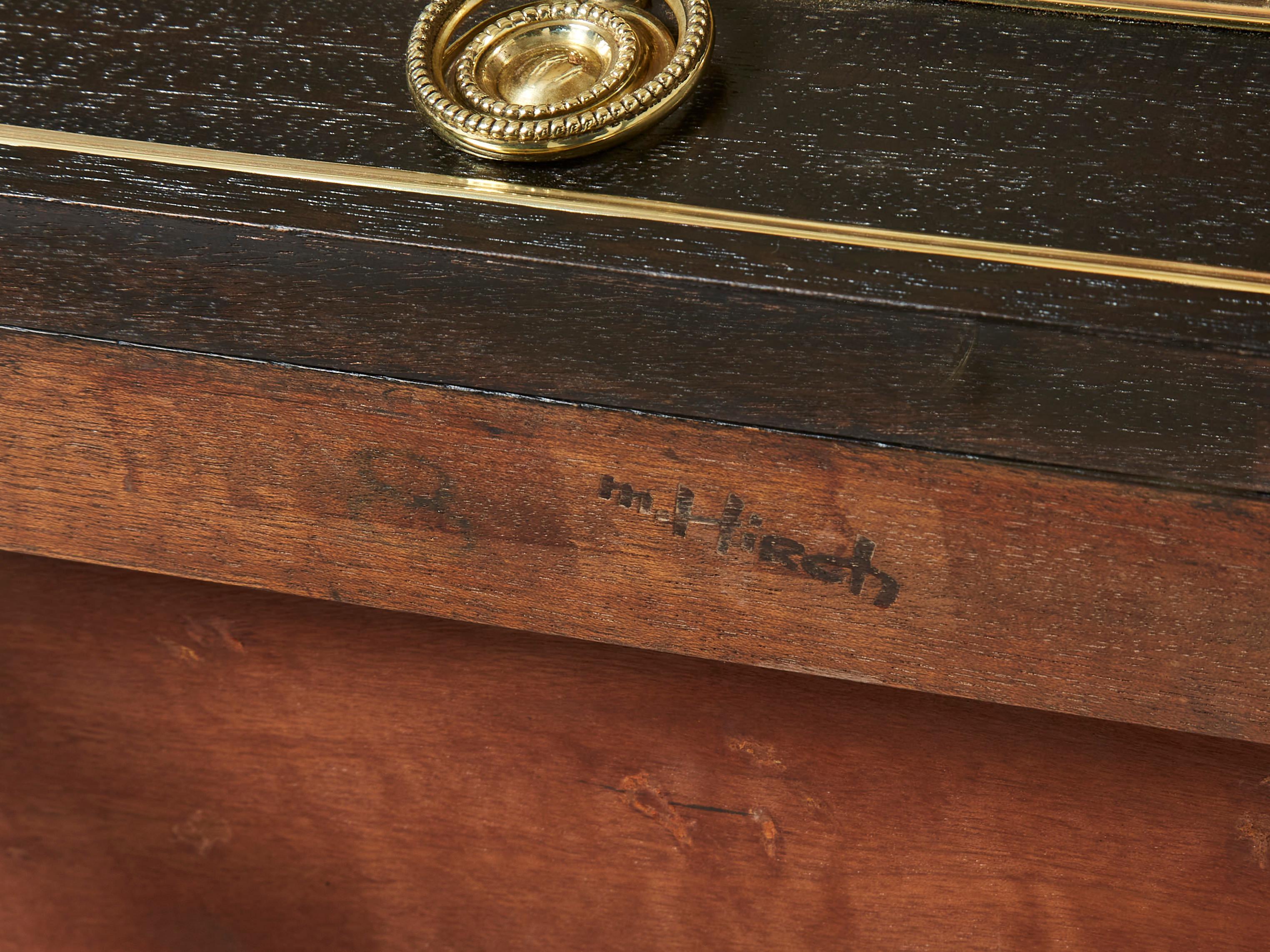 Pair of stamped Maurice Hirsch black wood brass nightstands 1960s 3