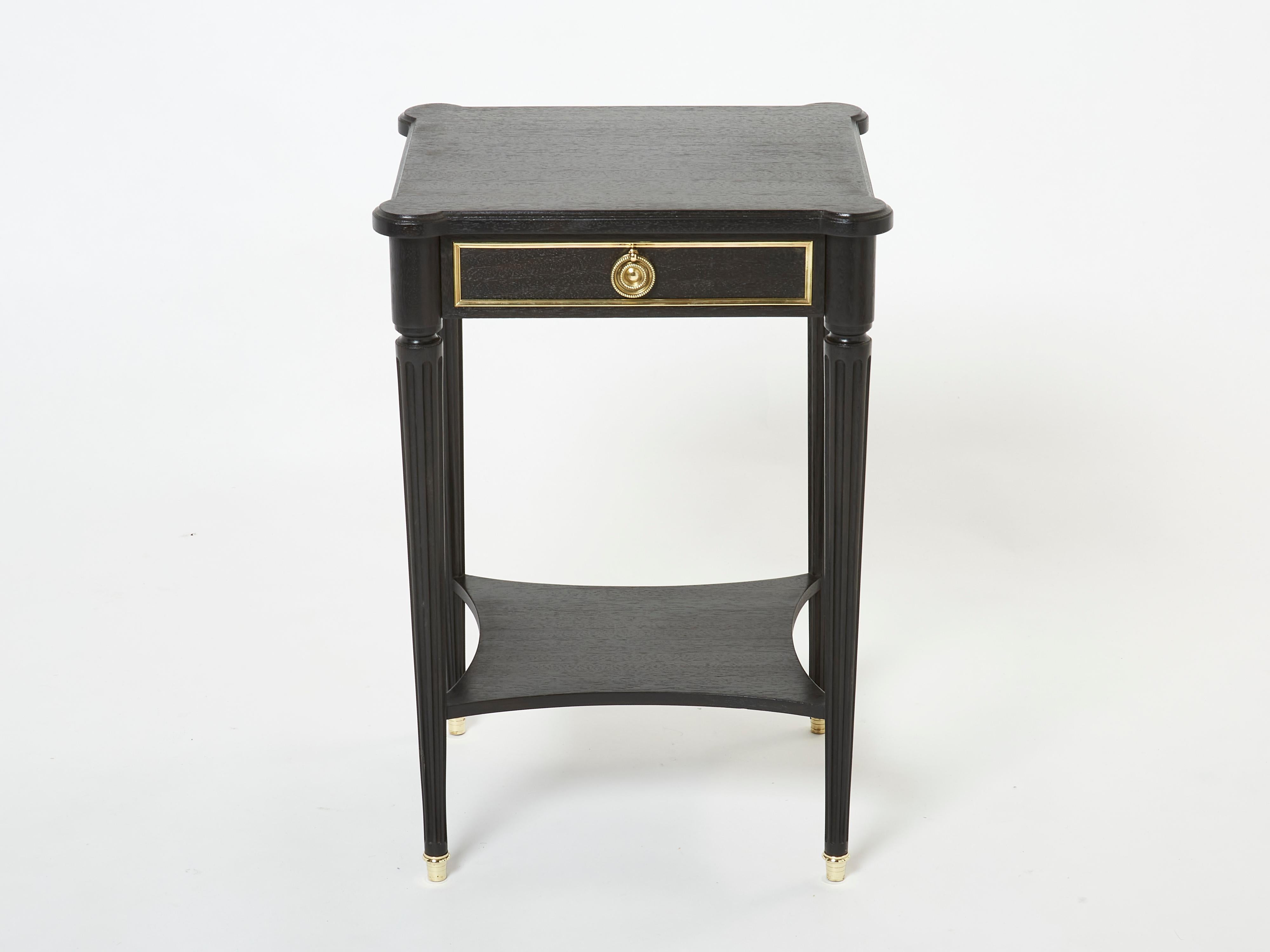 Brass Pair of stamped Maurice Hirsch black wood brass nightstands 1960s