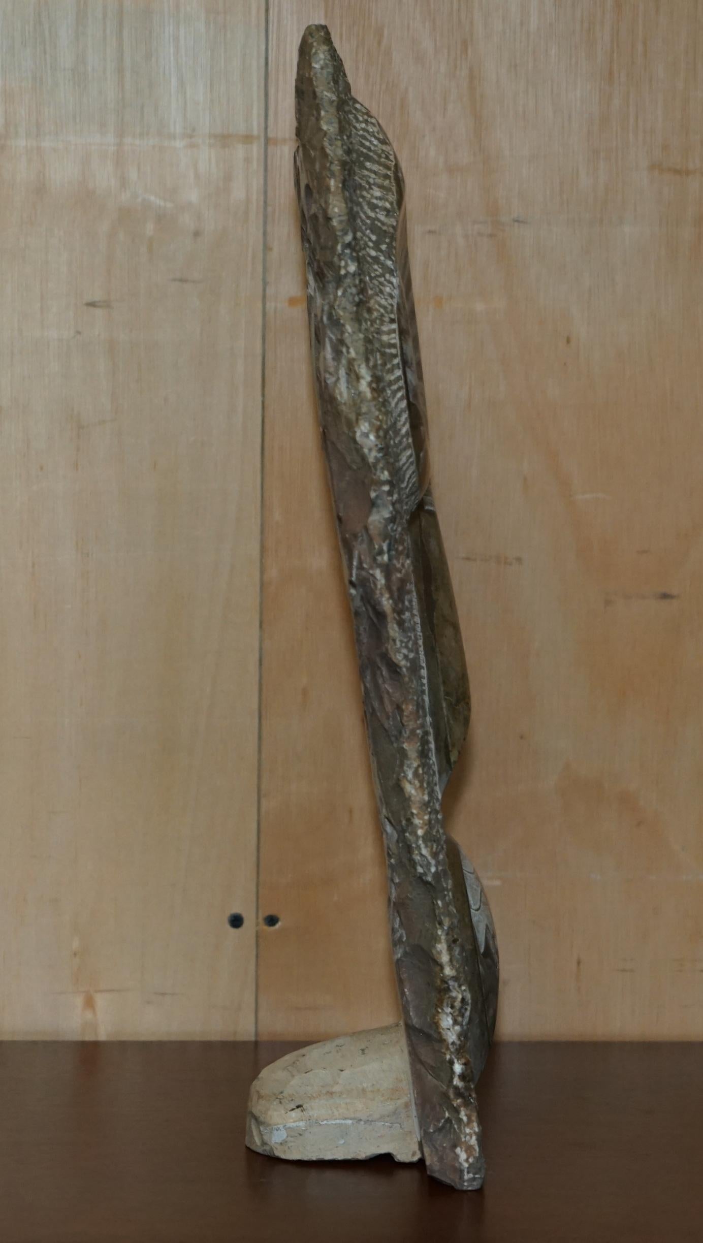 PAIR OF STANDiNG ANCIENT FOSSIL AMMONITE ORTHOCERAS SCULPTURES 53 & 44CM HIGH For Sale 1