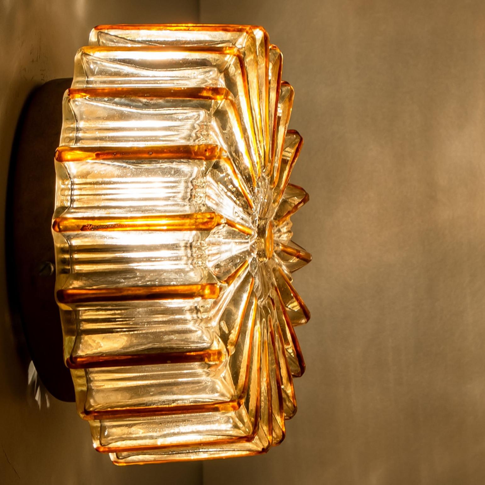 Metal Pair Of Star Amber Bubble Glass Wall Lights in Style of Helena Tynell, 1960