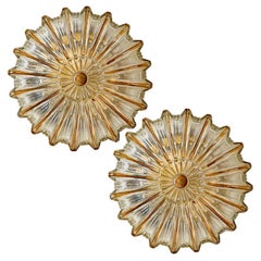 Pair Of Star Amber Bubble Glass Wall Lights in Style of Helena Tynell, 1960