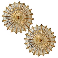 Pair Of Star Amber Bubble Glass Wall Lights in Style of Helena Tynell, 1960