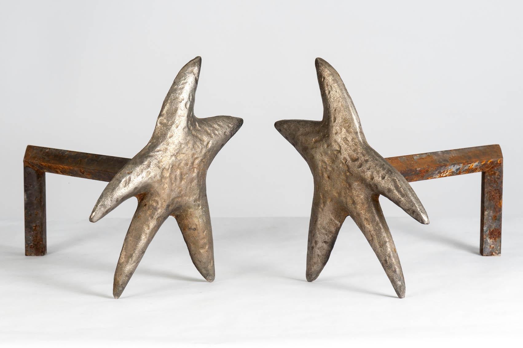 Very nice pair of bronze andirons.