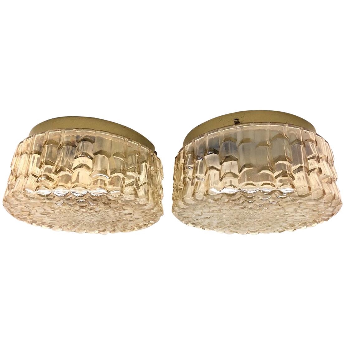 Pair of Star Pattern Limburg Style Flush Mount Ceiling Lights, 1970s For Sale