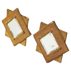 Antique Pair of Star Shaped Wall Mirrors in Faded Velvet Late 19th Century