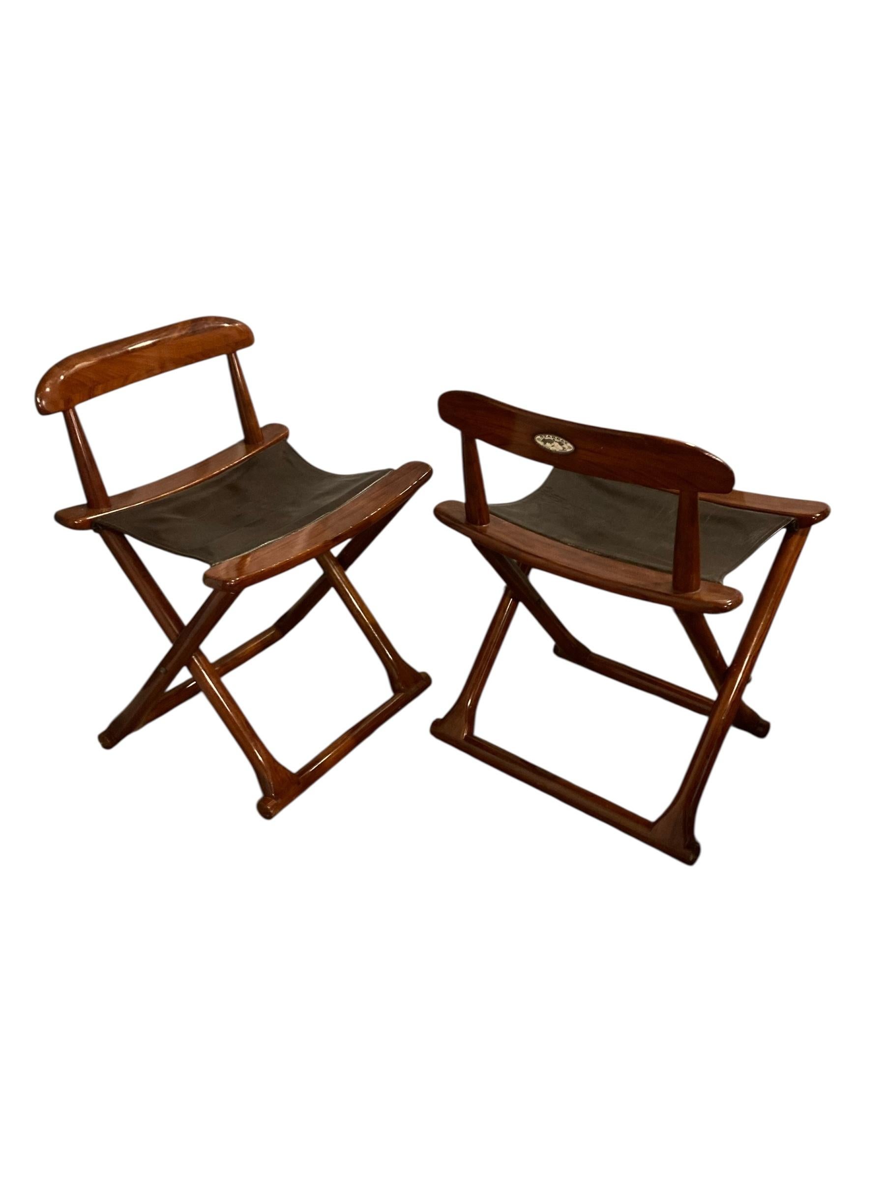 Paar Starbay Bermudes Folding Rosewood Yacht Stühle (Leder) im Angebot