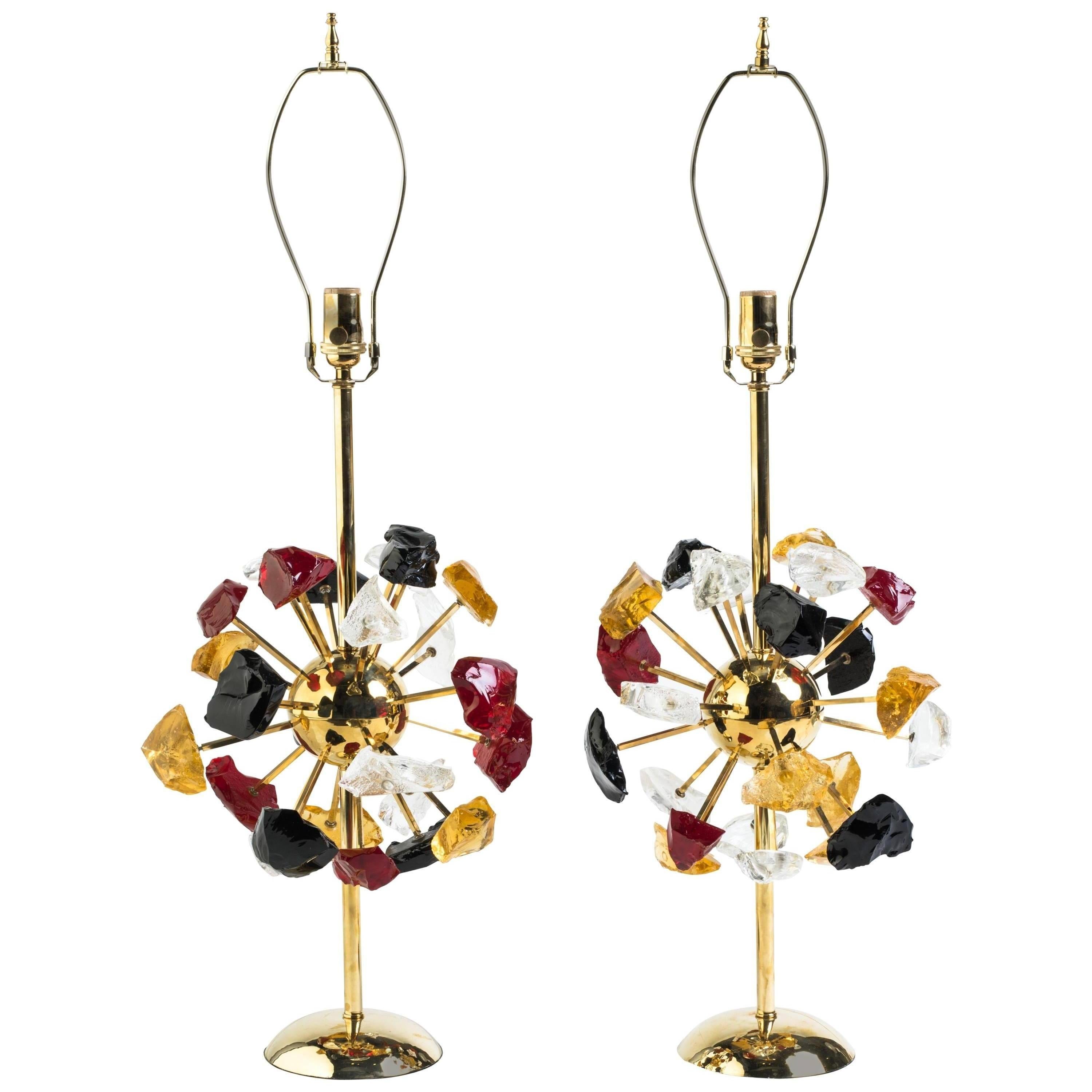 Paire de lampes en verre multicolore étoilé en vente