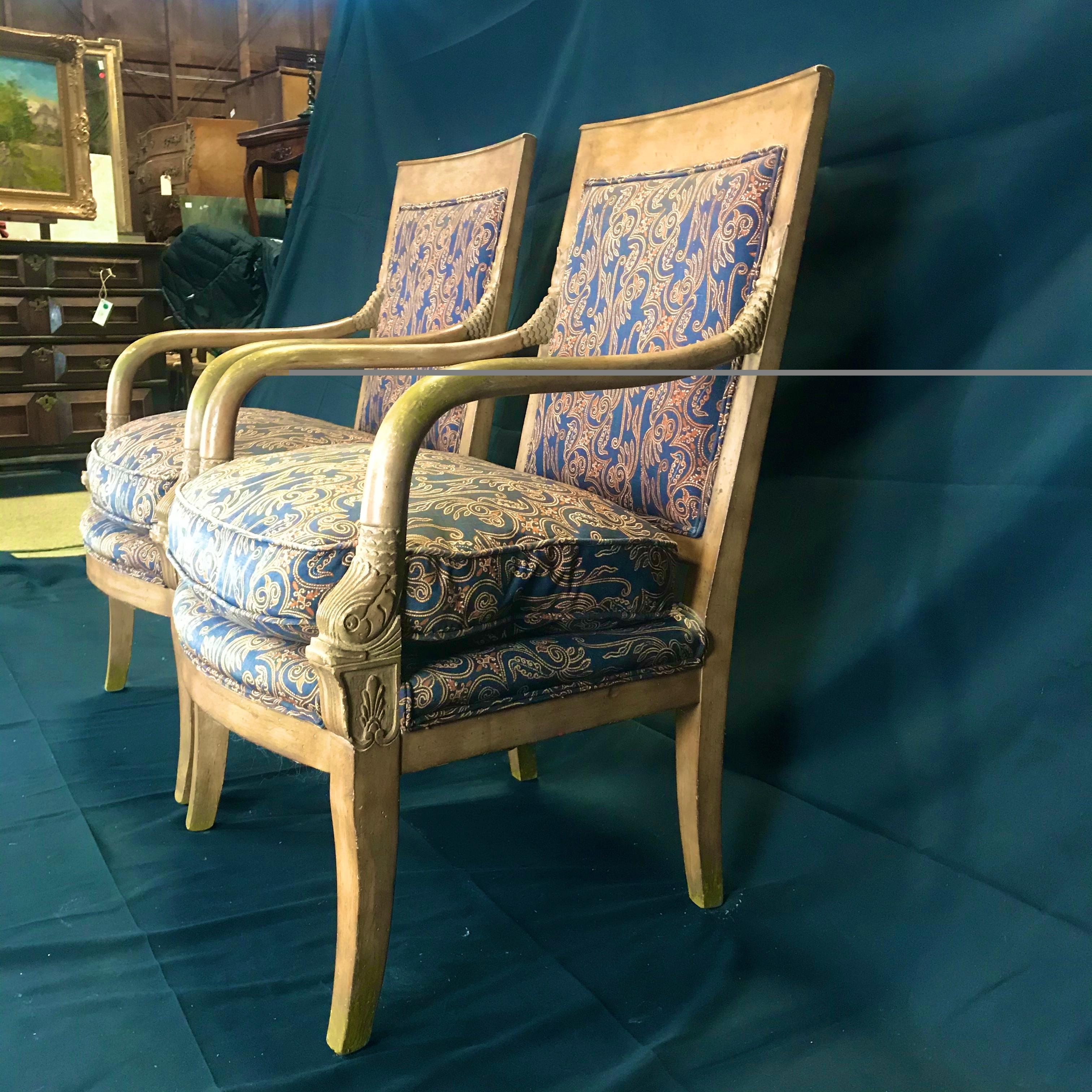 Pair of Stately Antique French Empire Style Armchairs For Sale 3