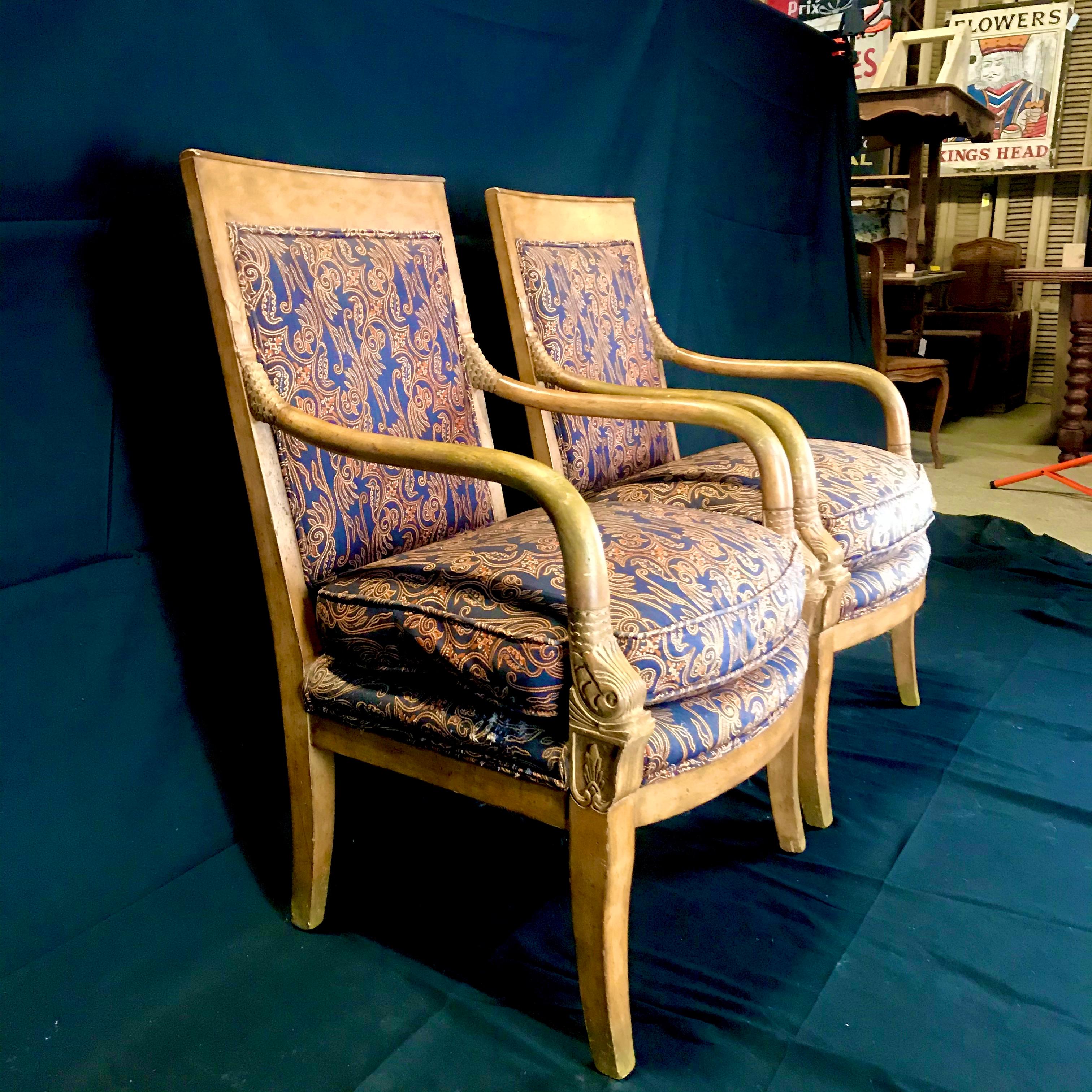 Pair of Stately Antique French Empire Style Armchairs For Sale 6