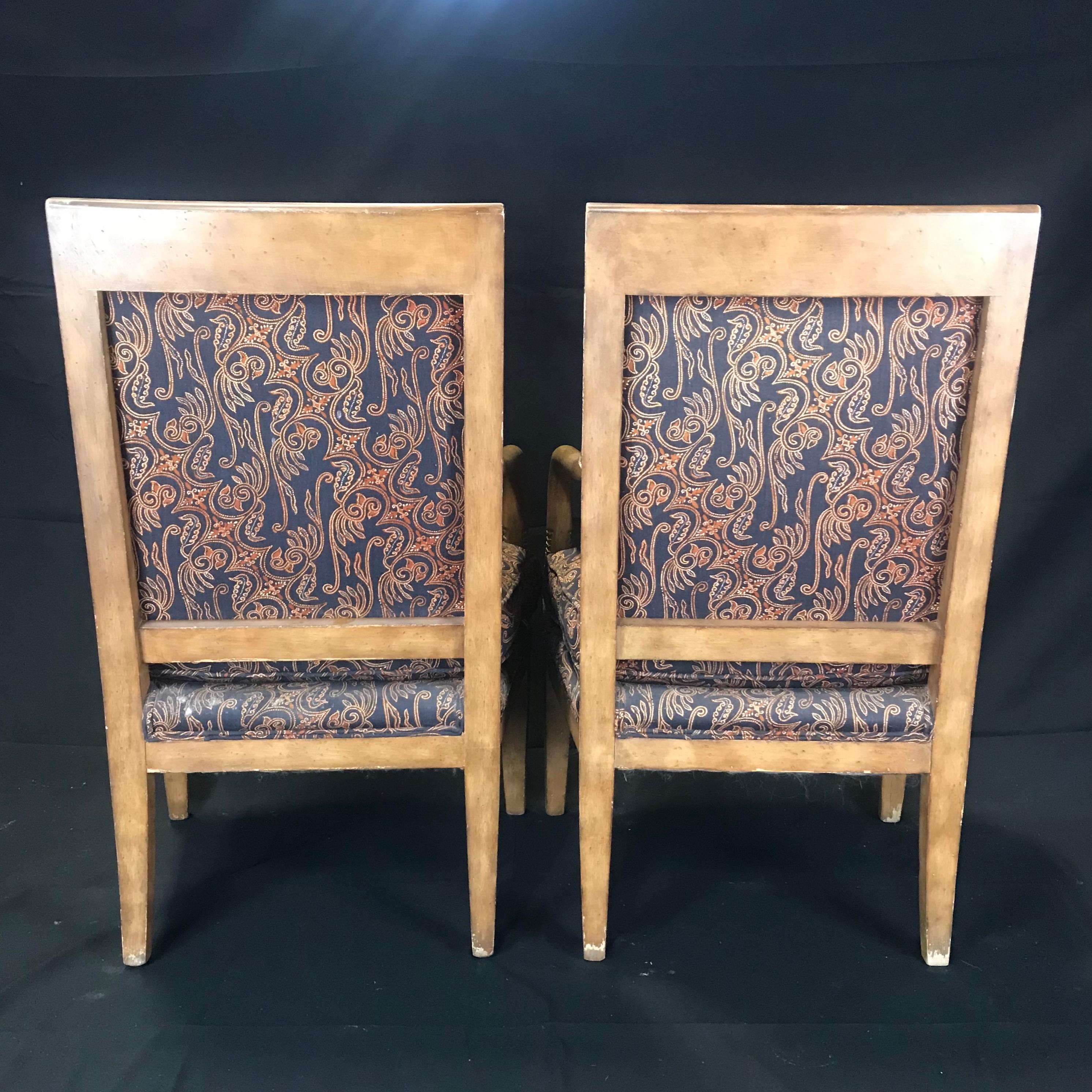 American Pair of Stately Antique French Empire Style Armchairs For Sale