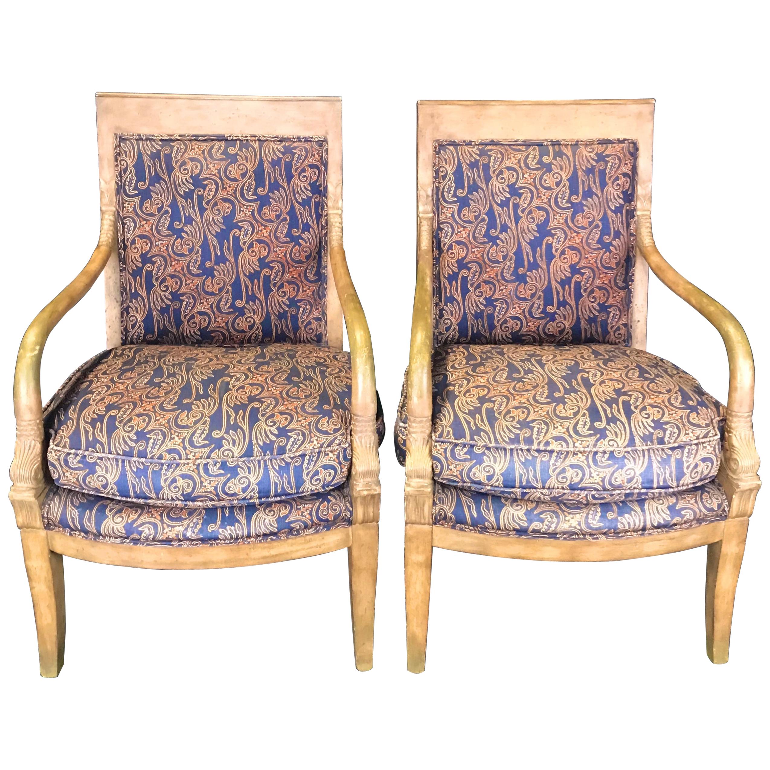 Pair of Stately Antique French Empire Style Armchairs