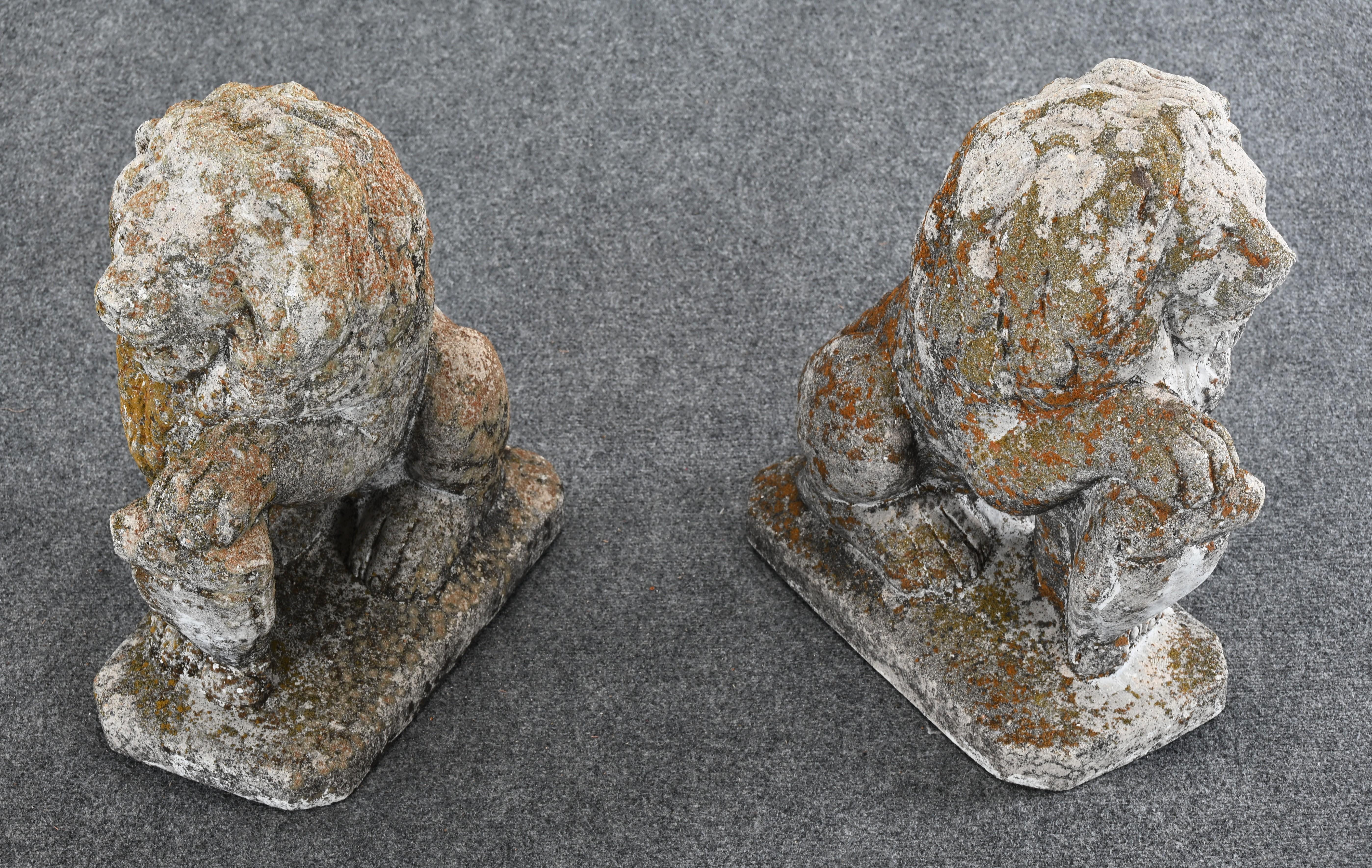 Pair of Stately Cast Stone Lions, 20th Century For Sale 8