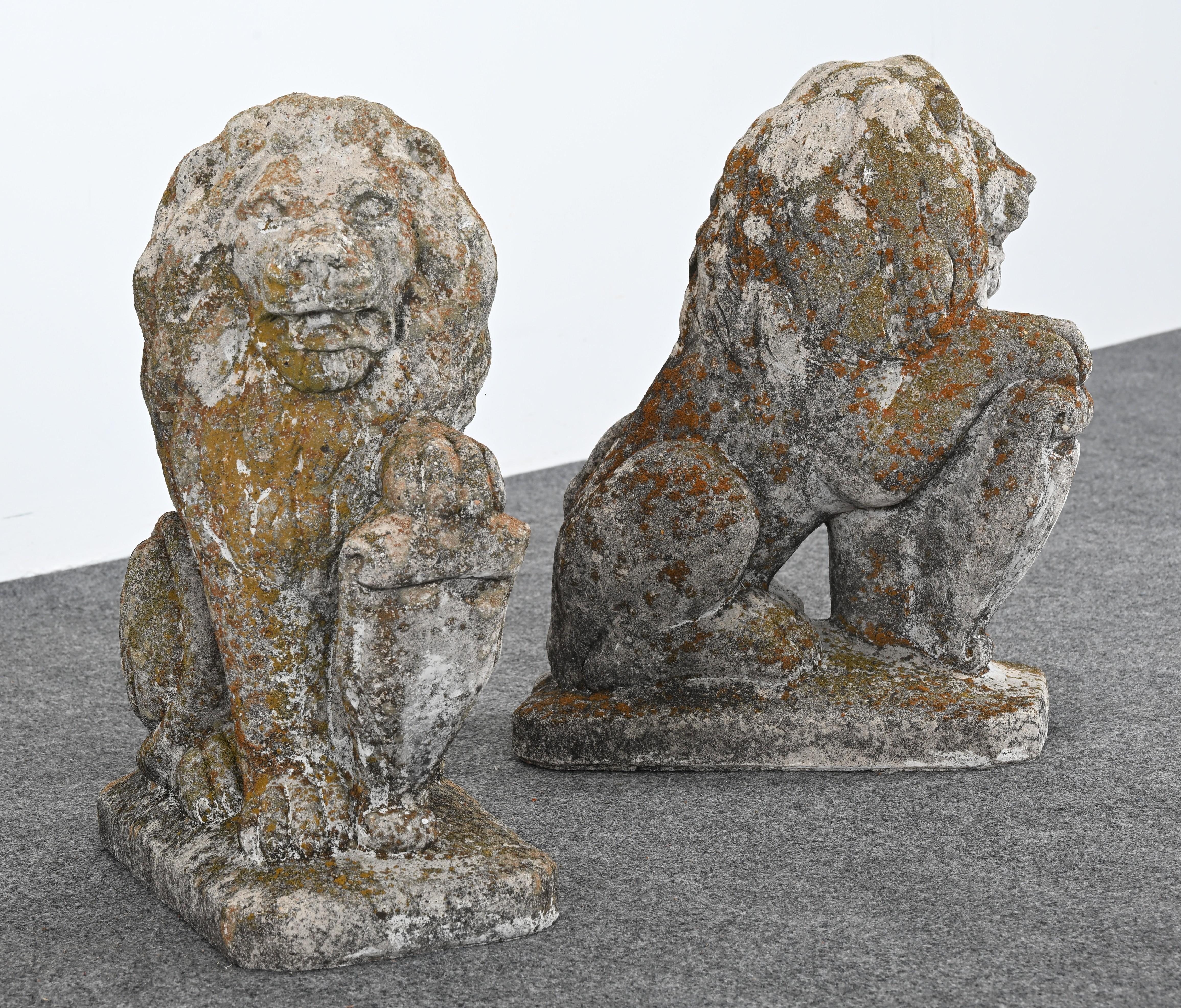 Pair of Stately Cast Stone Lions, 20th Century For Sale 9