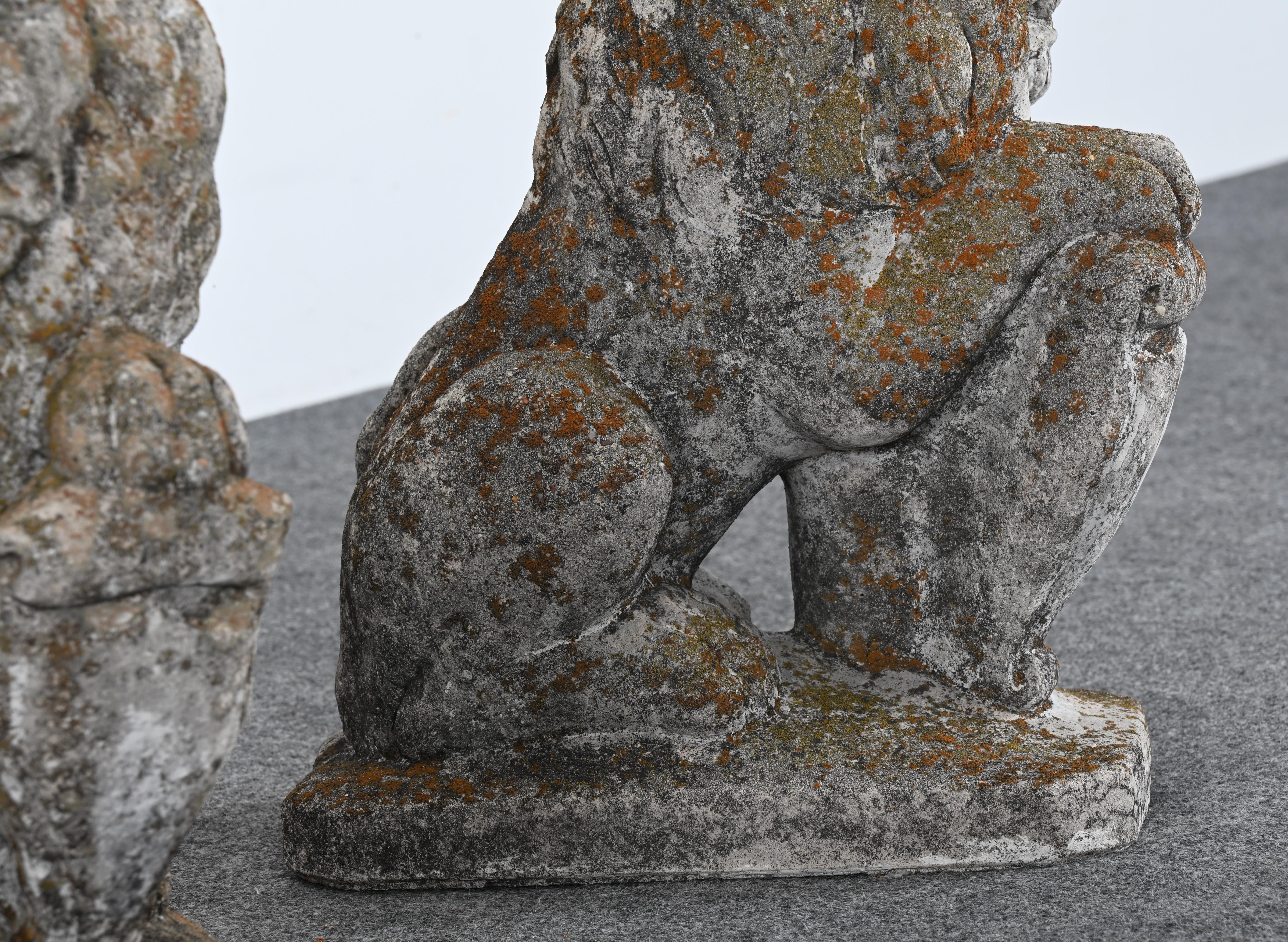 Pair of Stately Cast Stone Lions, 20th Century For Sale 11