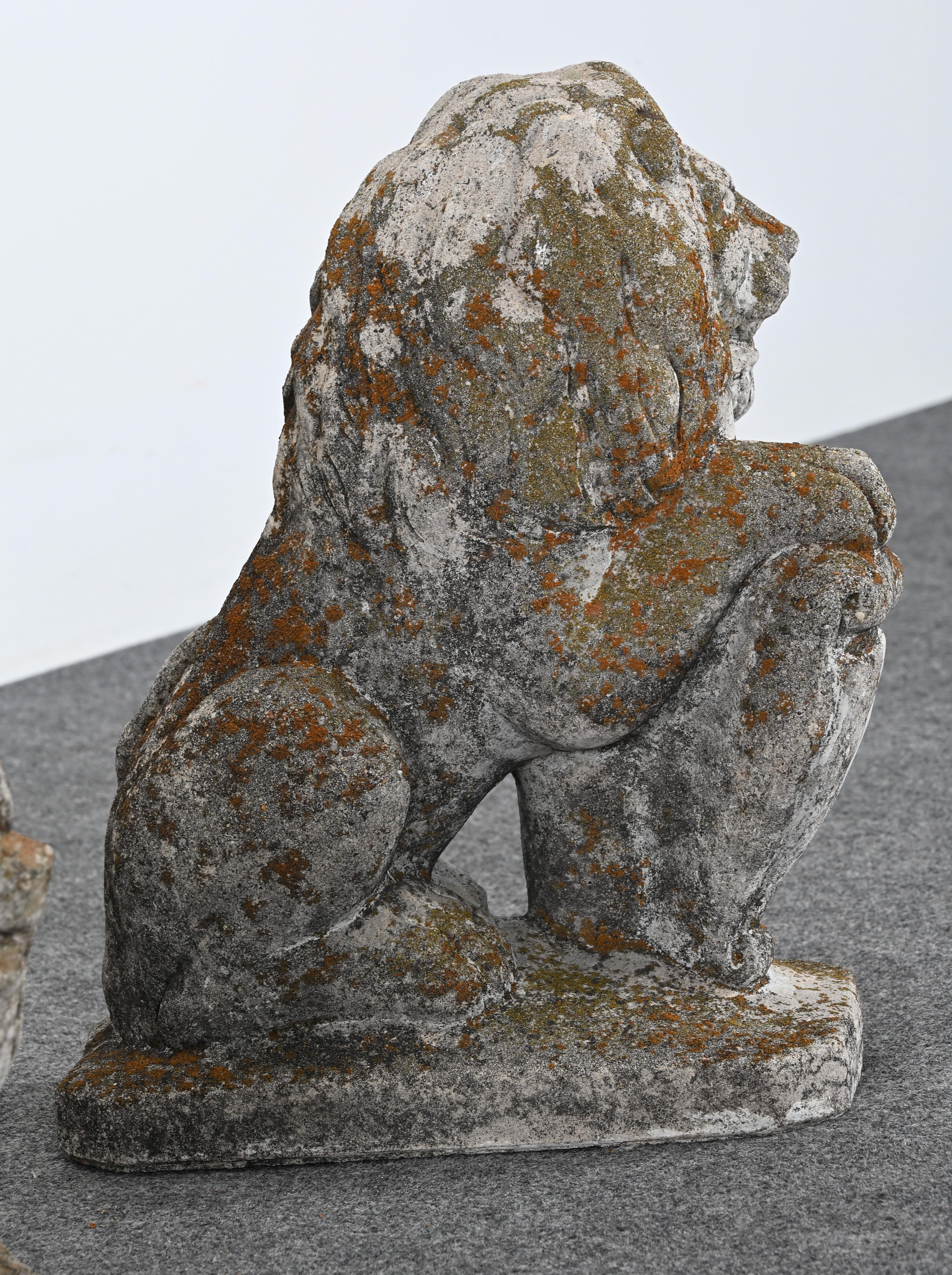 Pair of Stately Cast Stone Lions, 20th Century For Sale 12