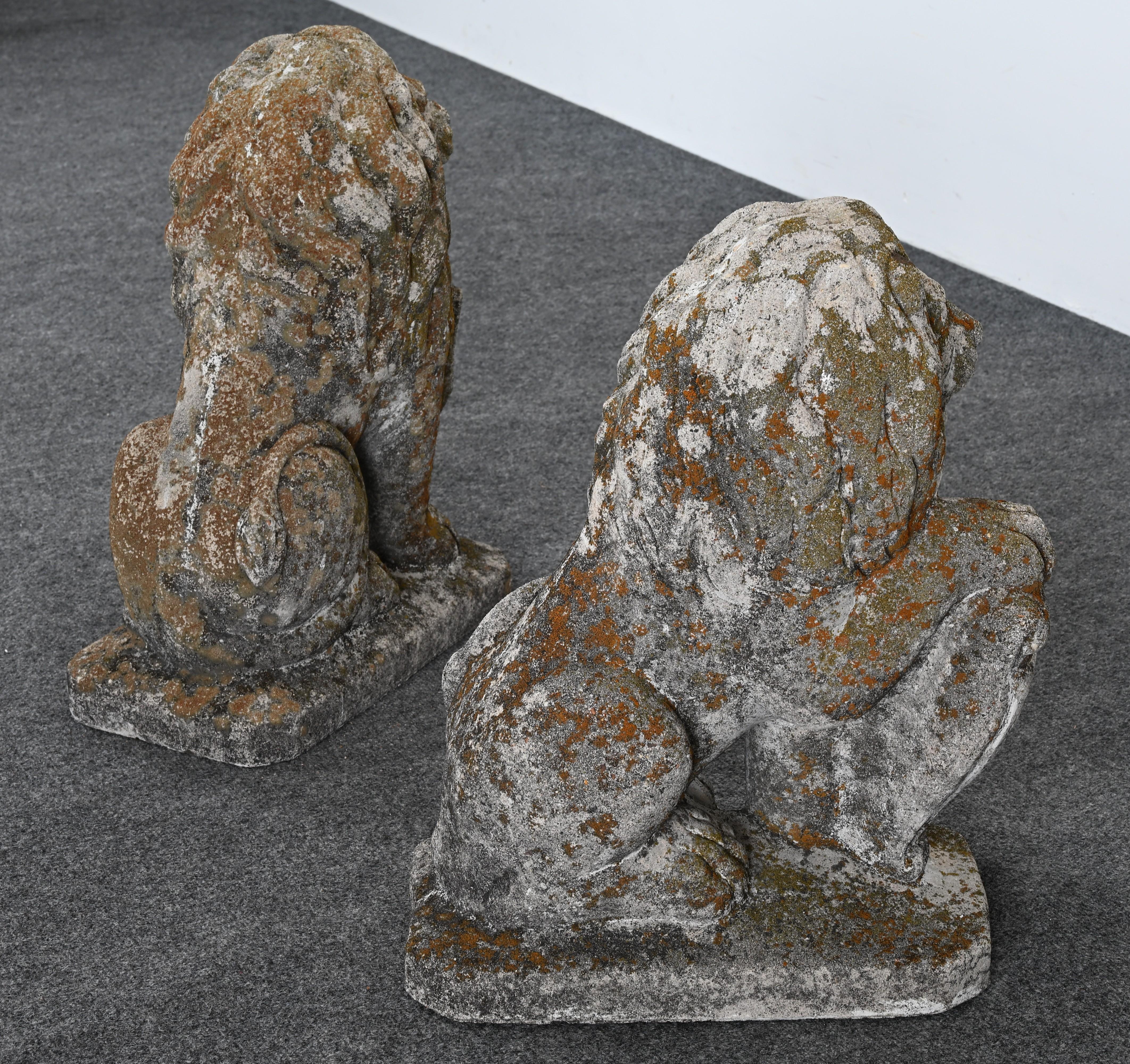 Pair of Stately Cast Stone Lions, 20th Century For Sale 16
