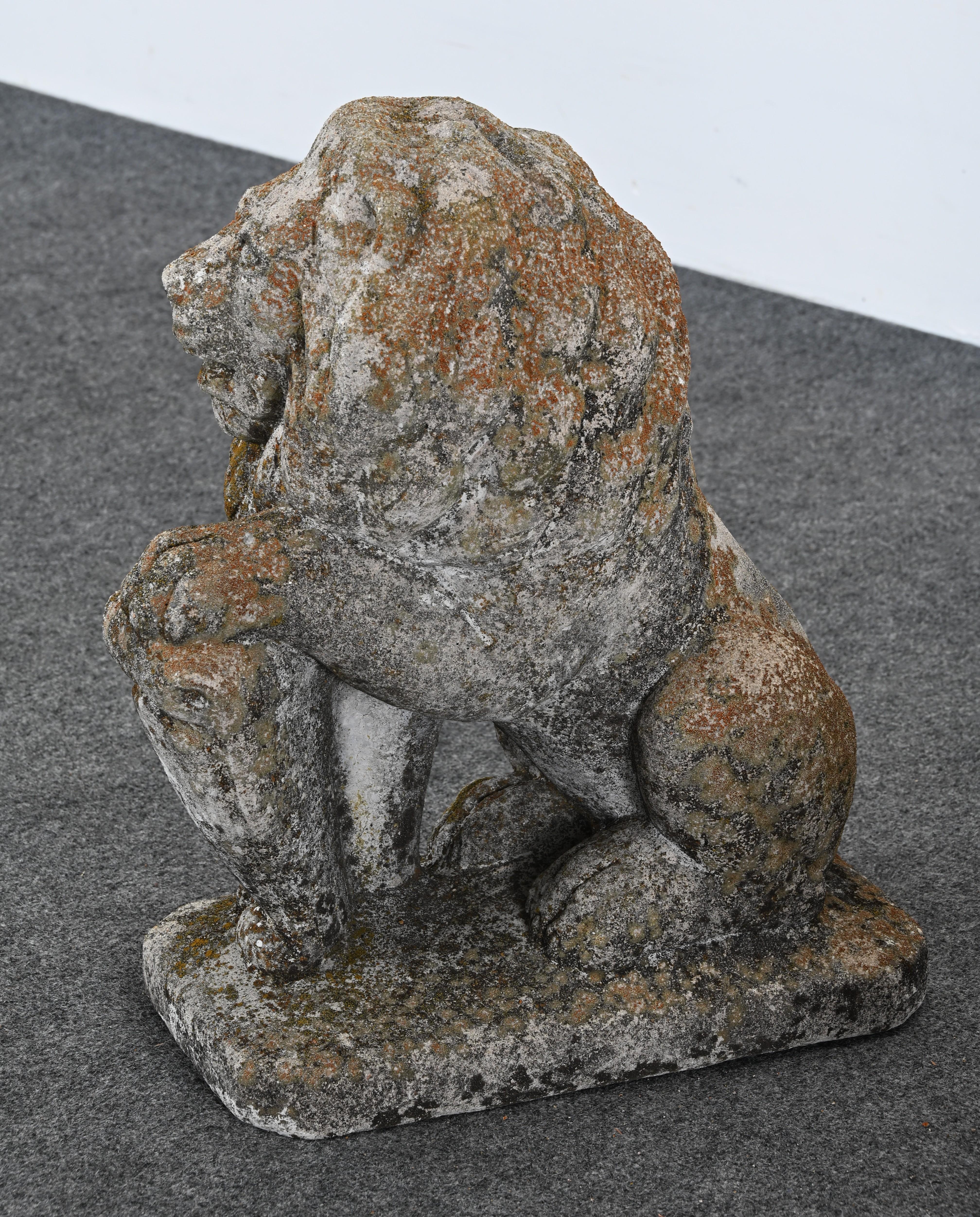 Pair of Stately Cast Stone Lions, 20th Century In Good Condition For Sale In Hamburg, PA