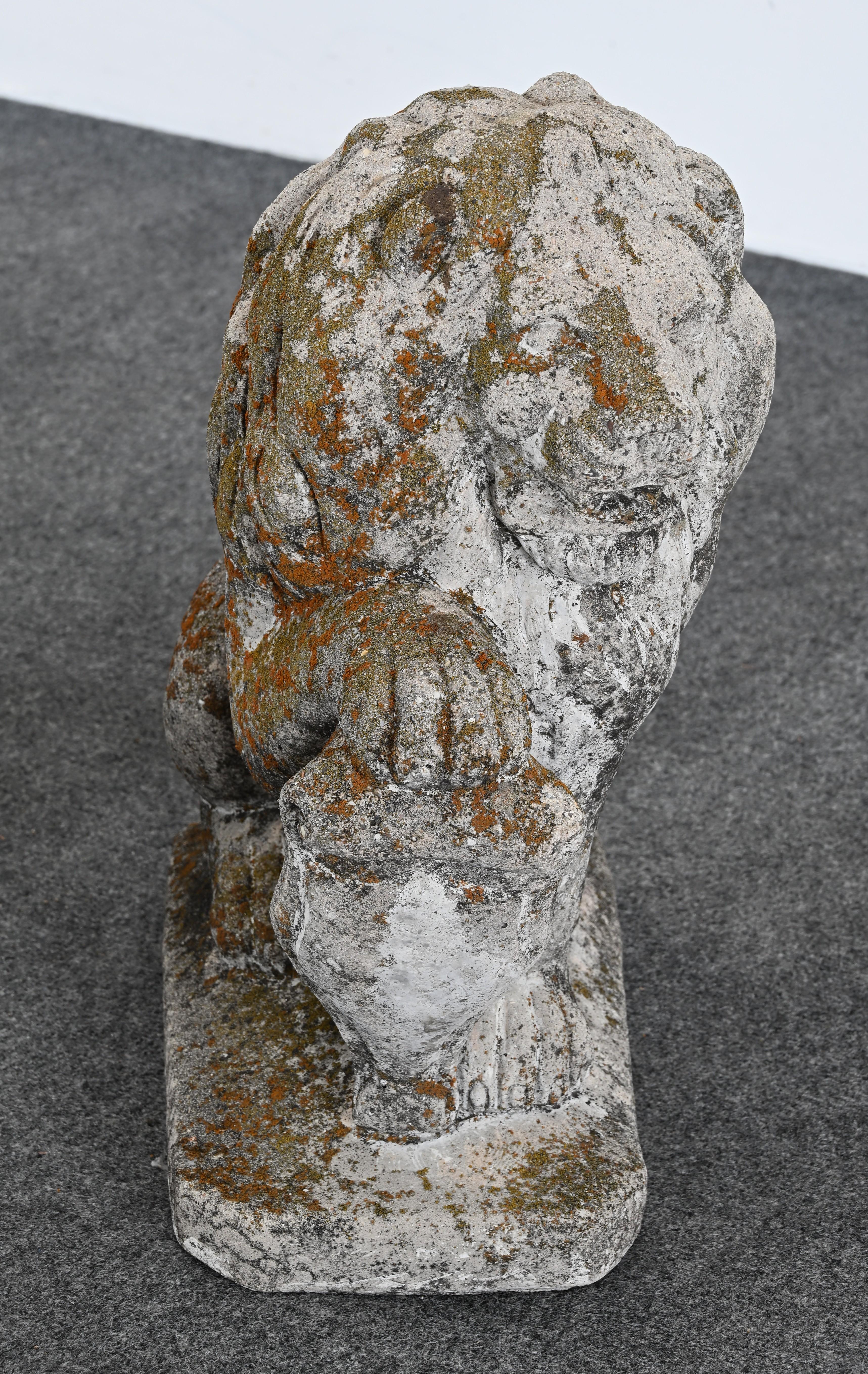 Pair of Stately Cast Stone Lions, 20th Century For Sale 1