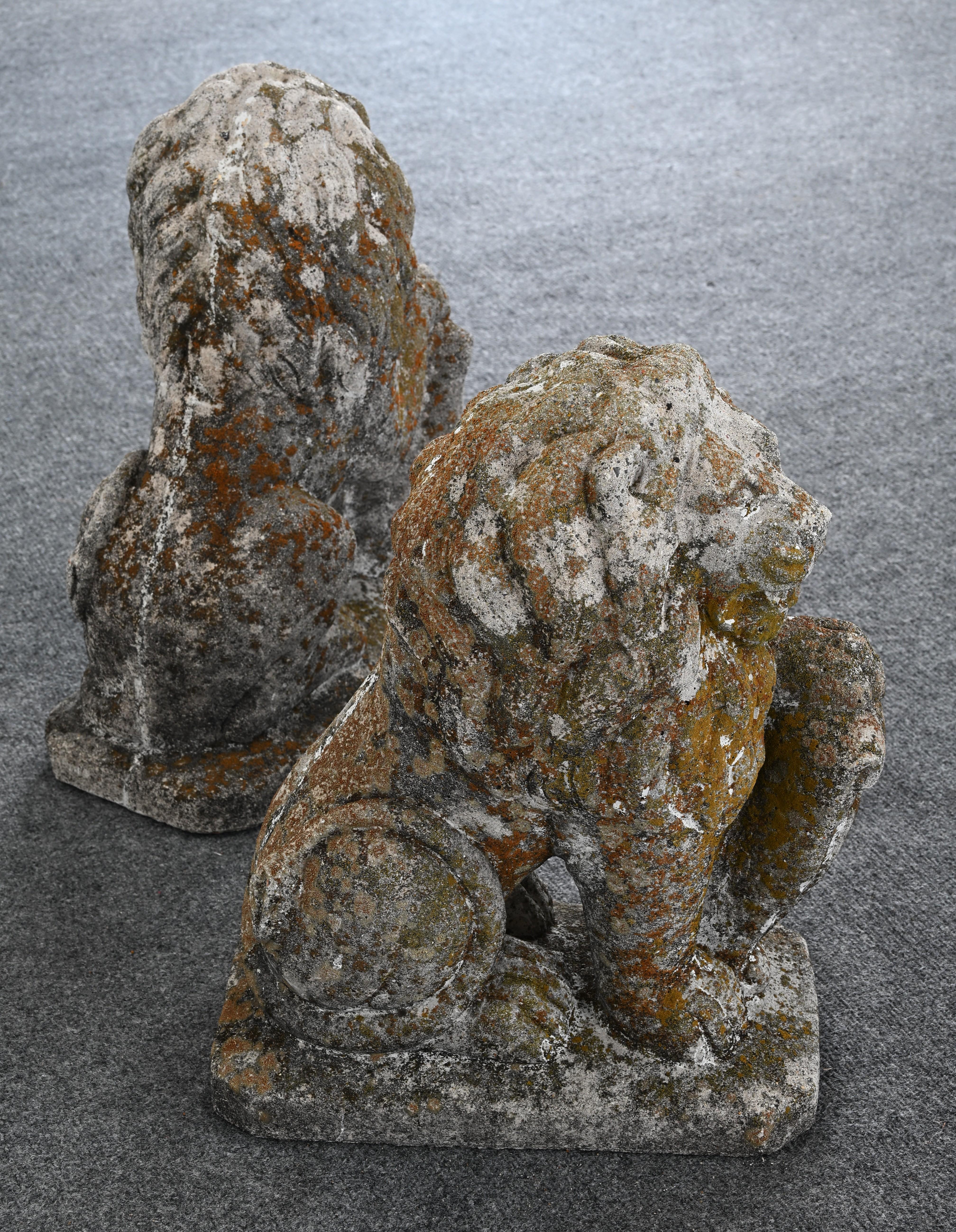 Pair of Stately Cast Stone Lions, 20th Century For Sale 4