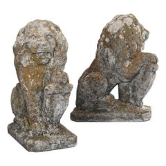 Pair of Stately Cast Stone Lions, 20th Century