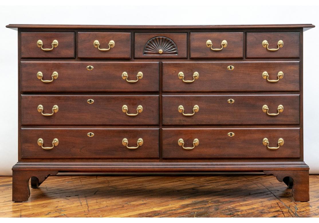 20th Century Pair Of Statton Trutype Americana Solid Cherry Chippendale Style Dressers For Sale