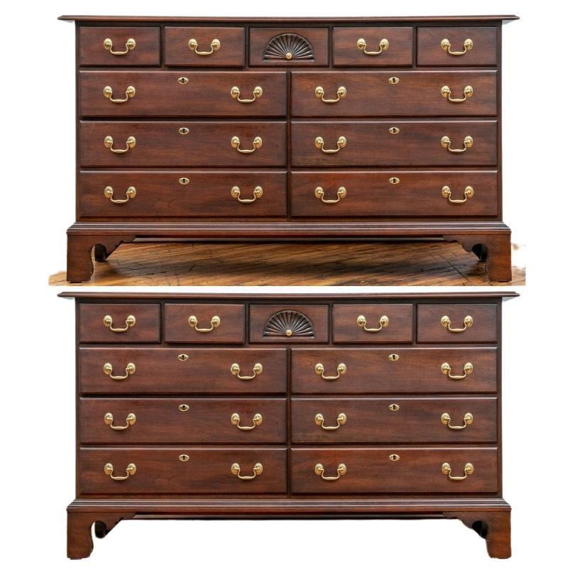 Pair Of Statton Trutype Americana Solid Cherry Chippendale Style Dressers For Sale